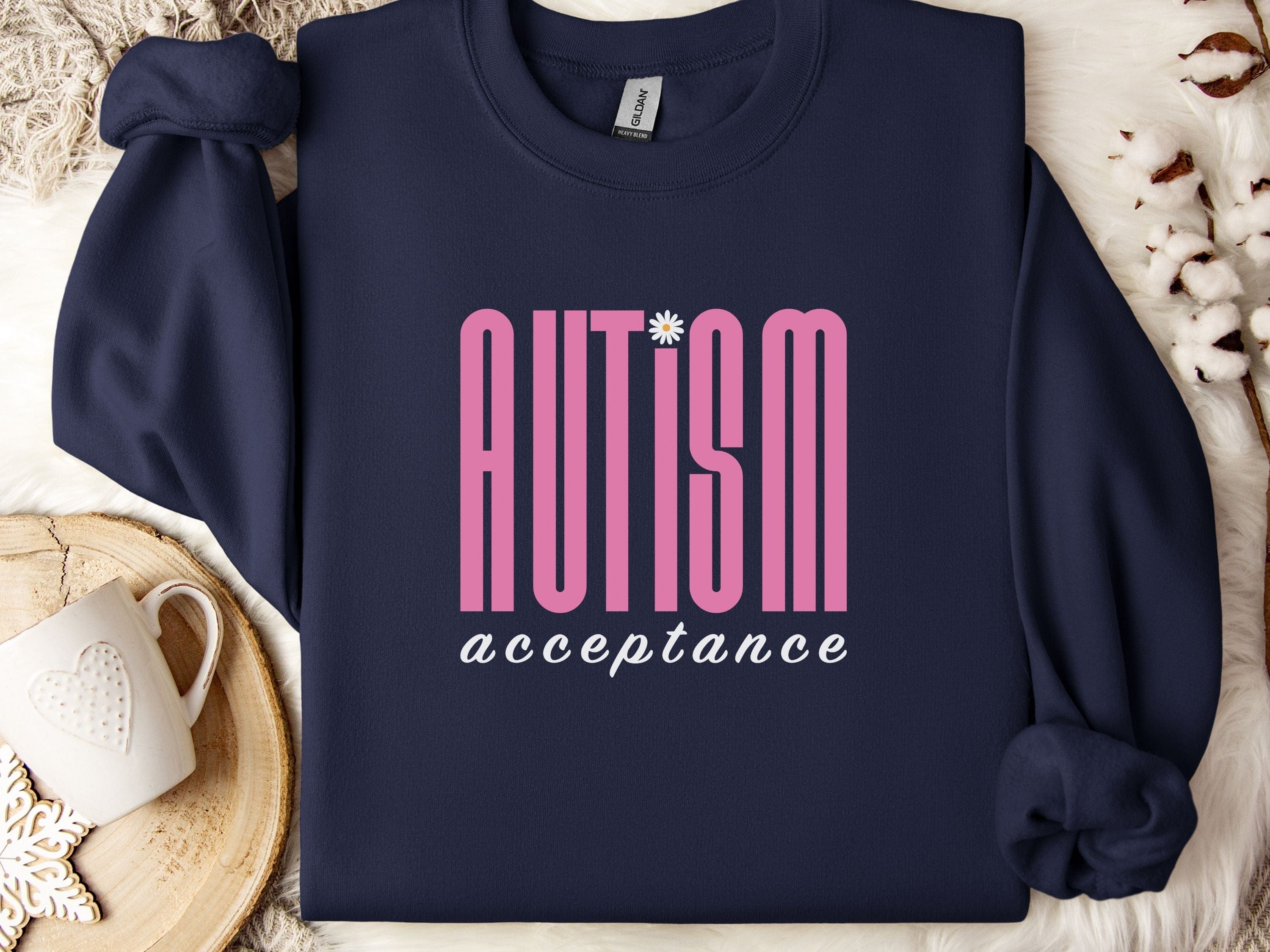 Autism Acceptance Retro Pink Sweatshirt-Navy-Neurodiversity, ADHD & Autism Awareness & Acceptance Sweatshirt by Daily Bloom