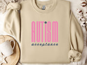 Autism Acceptance Retro Pink Sweatshirt-Sand-Neurodiversity, ADHD & Autism Awareness & Acceptance Sweatshirt by Daily Bloom