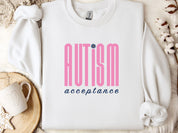 Autism Acceptance Retro Pink Sweatshirt-White-Neurodiversity, ADHD & Autism Awareness & Acceptance Sweatshirt by Daily Bloom