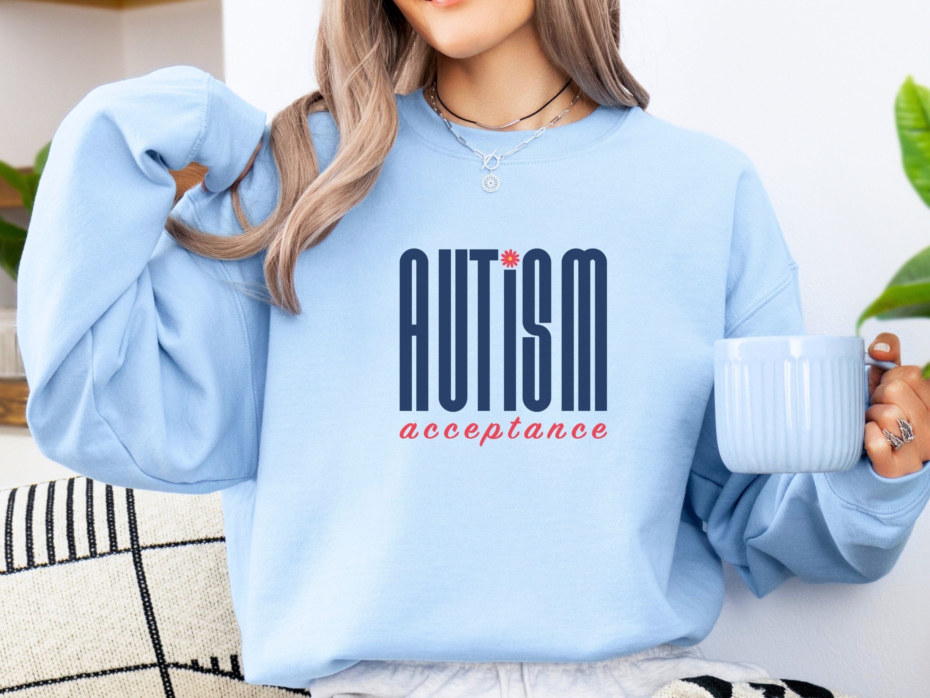 Autism Acceptance Retro Blue Sweatshirt-Neurodiversity, ADHD & Autism Awareness & Acceptance Sweatshirt by Daily Bloom