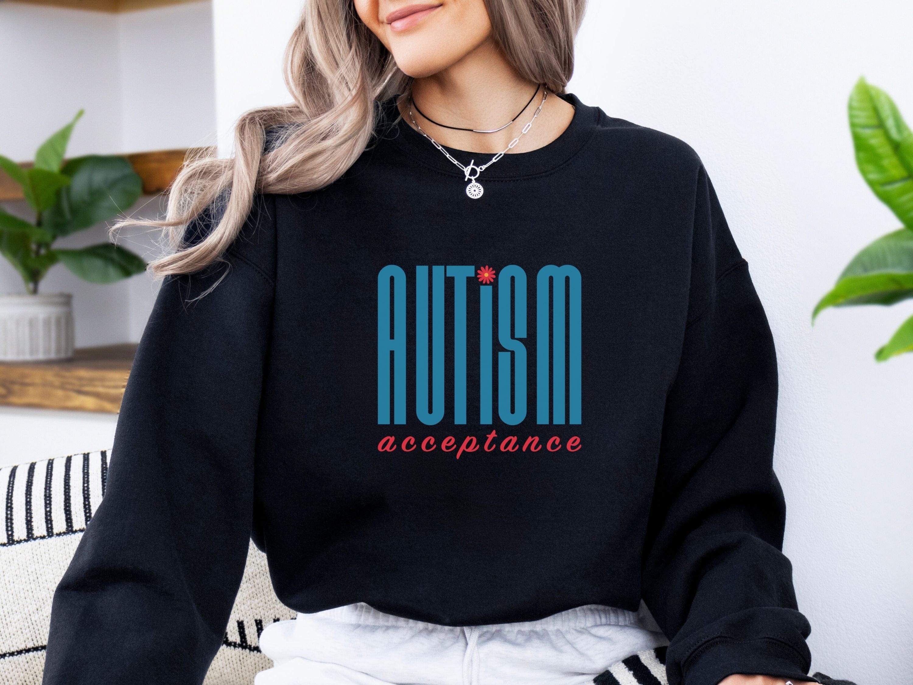 Autism Acceptance Retro Blue Sweatshirt-Neurodiversity, ADHD & Autism Awareness & Acceptance Sweatshirt by Daily Bloom