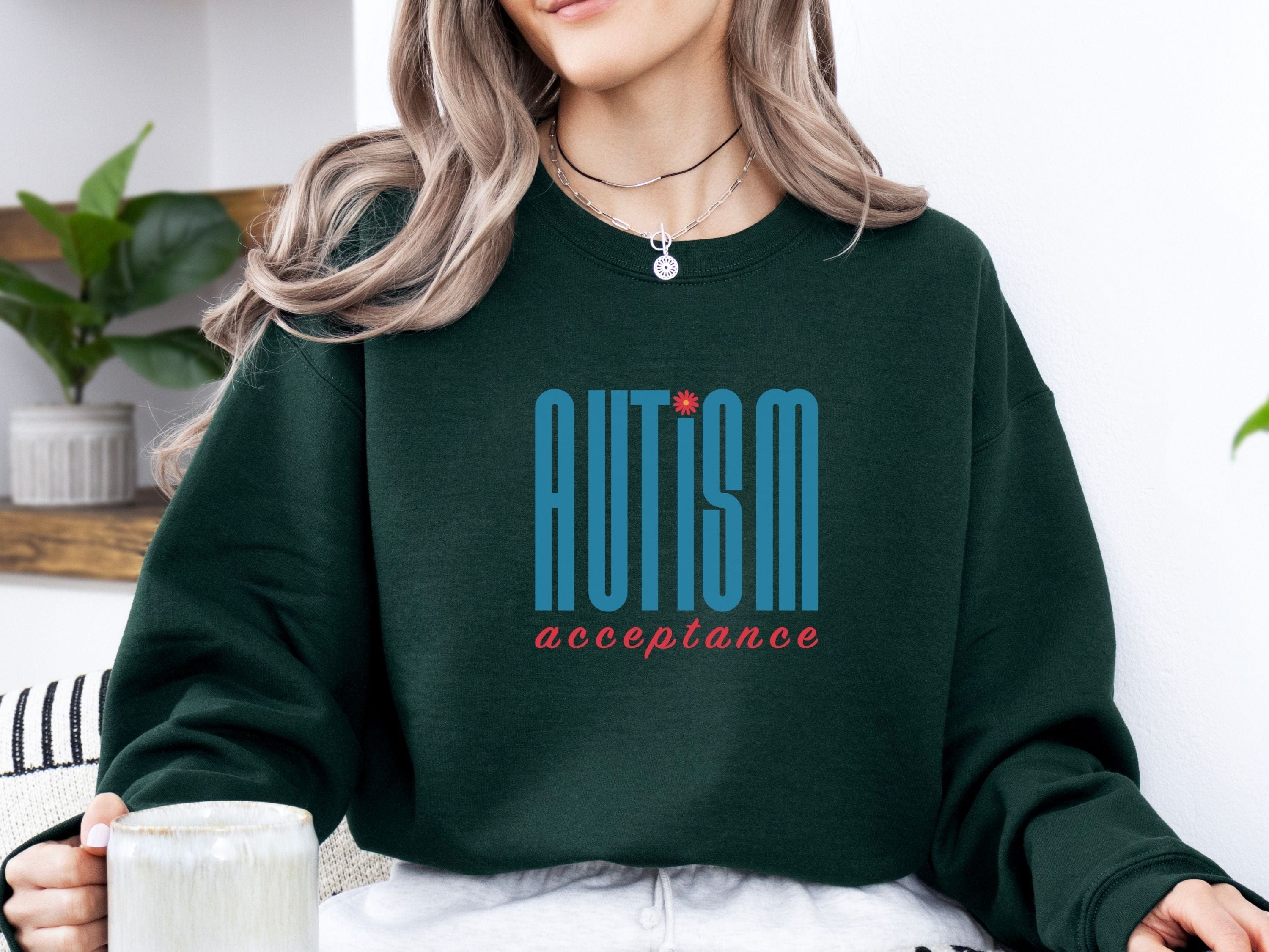 Autism Acceptance Retro Blue Sweatshirt-Neurodiversity, ADHD & Autism Awareness & Acceptance Sweatshirt by Daily Bloom