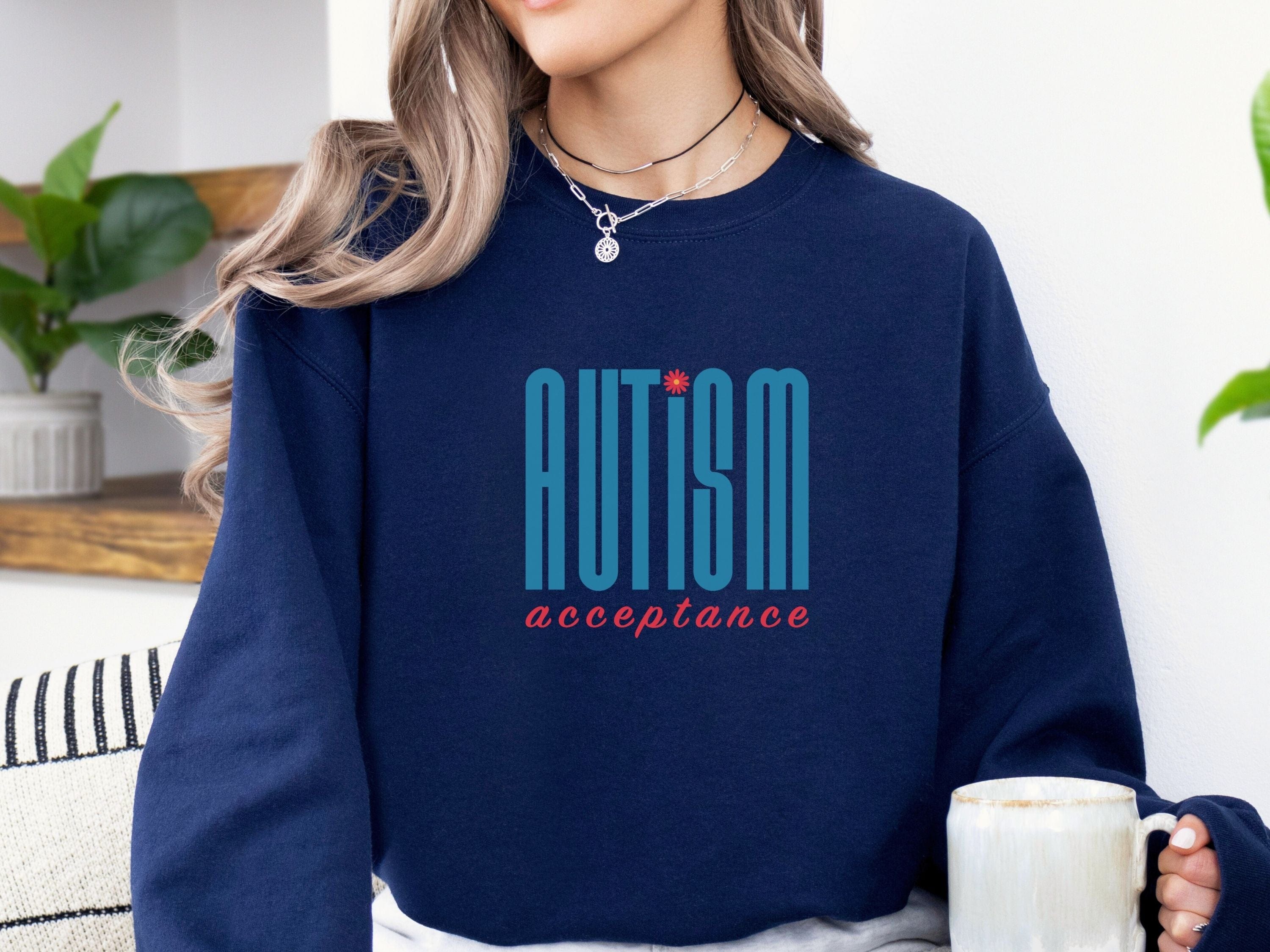 Autism Acceptance Retro Blue Sweatshirt-Neurodiversity, ADHD & Autism Awareness & Acceptance Sweatshirt by Daily Bloom