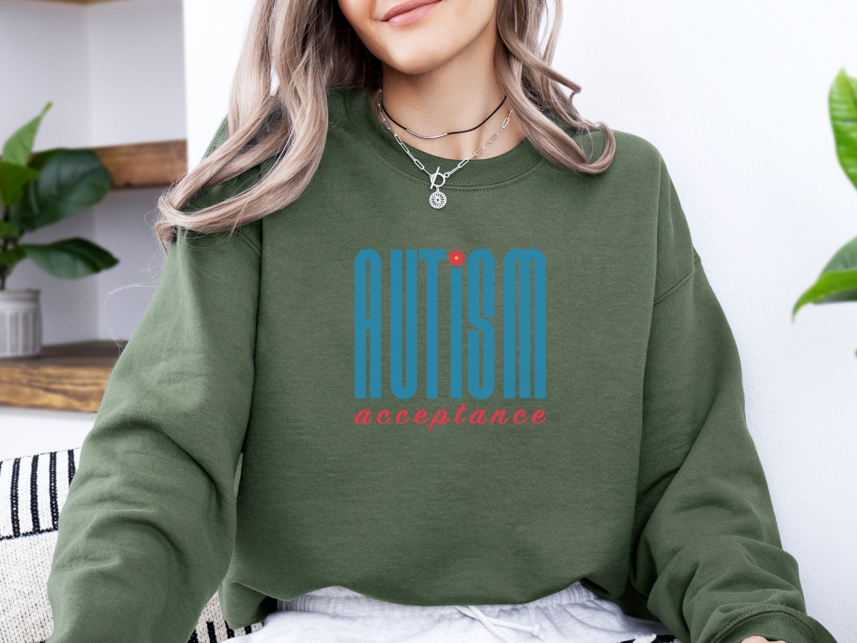 Autism Acceptance Retro Blue Sweatshirt-Neurodiversity, ADHD & Autism Awareness & Acceptance Sweatshirt by Daily Bloom
