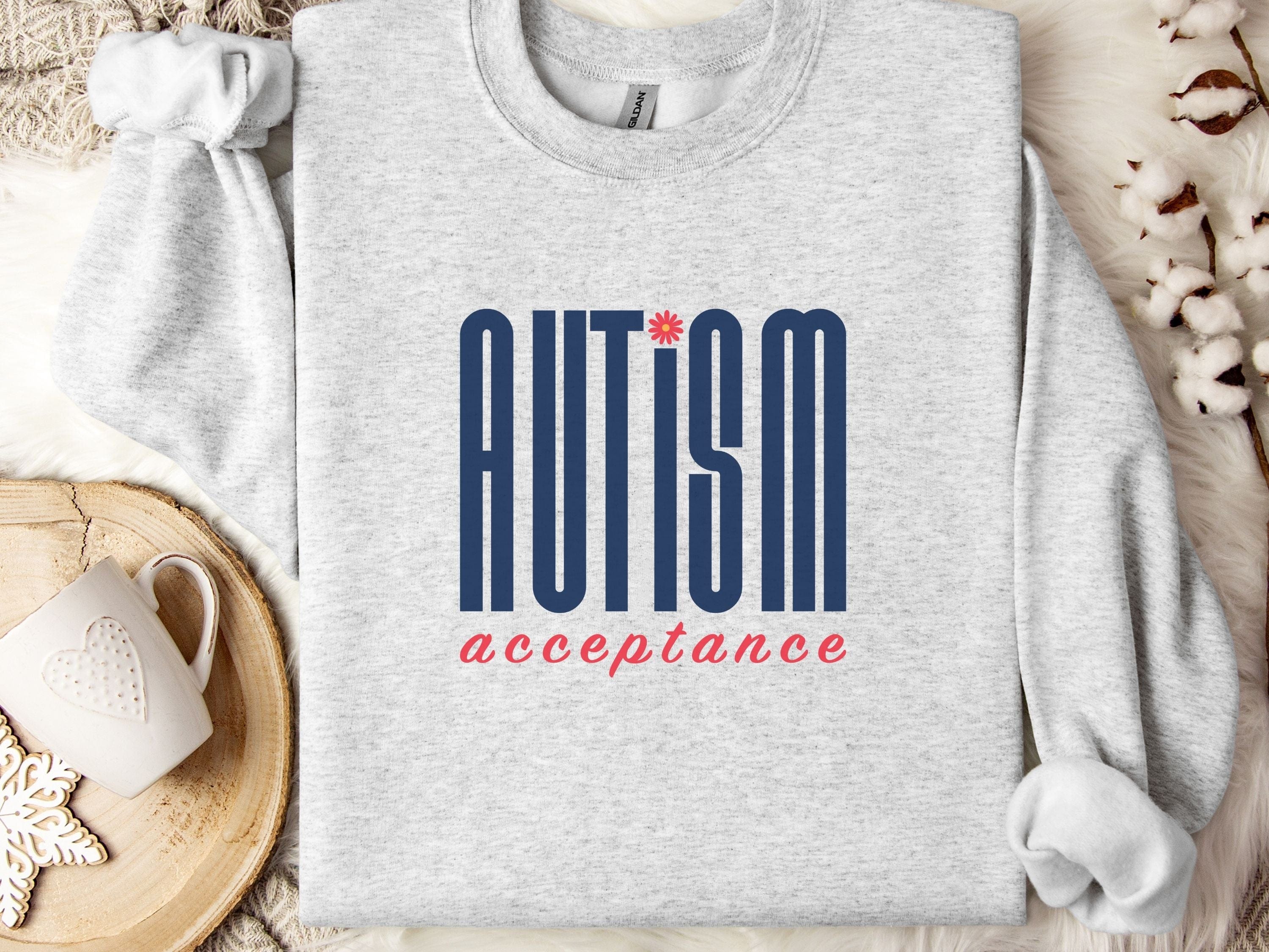 Autism Acceptance Retro Blue Sweatshirt-Ash-Neurodiversity, ADHD & Autism Awareness & Acceptance Sweatshirt by Daily Bloom