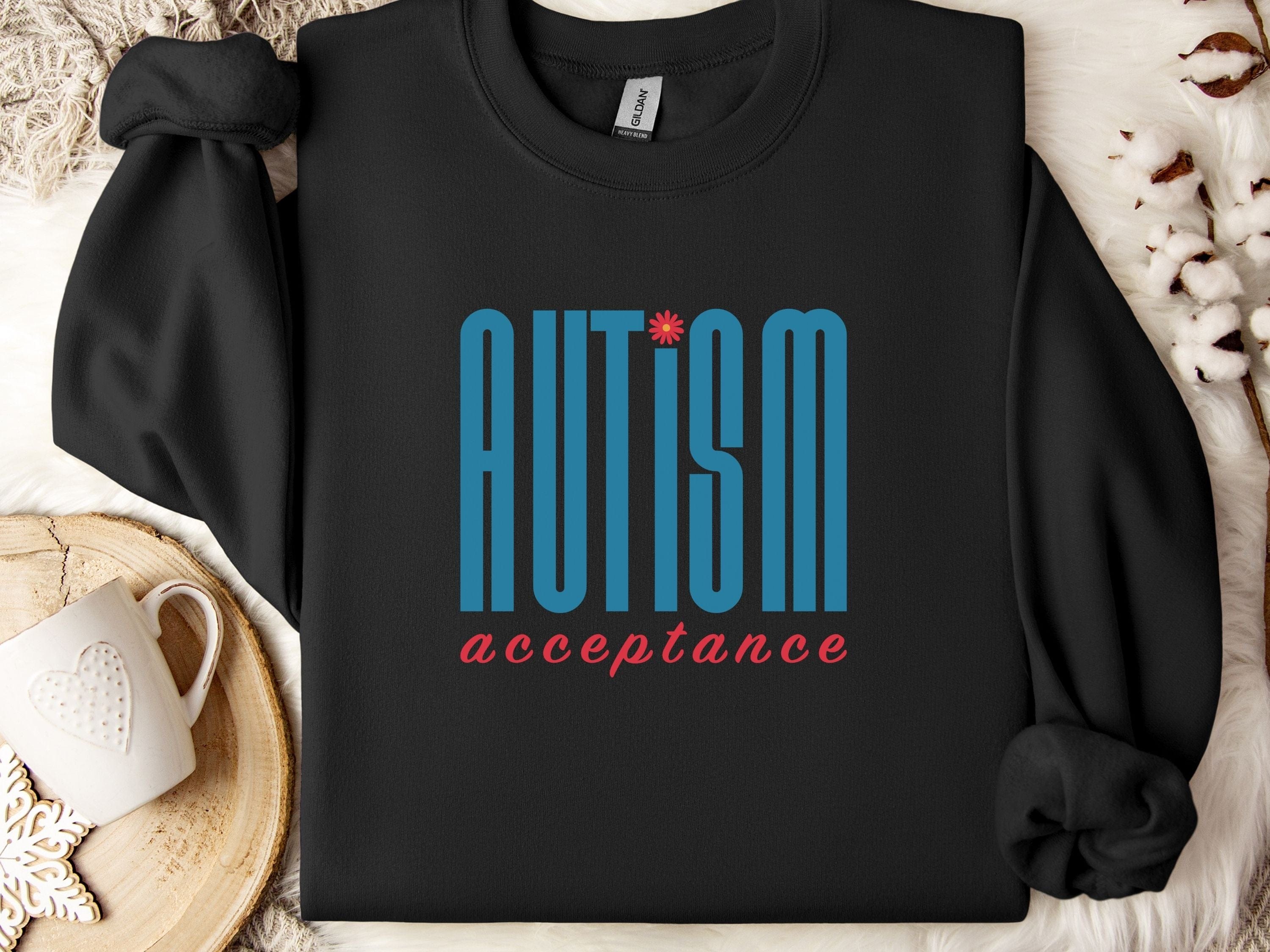 Autism Acceptance Retro Blue Sweatshirt-Black-Neurodiversity, ADHD & Autism Awareness & Acceptance Sweatshirt by Daily Bloom
