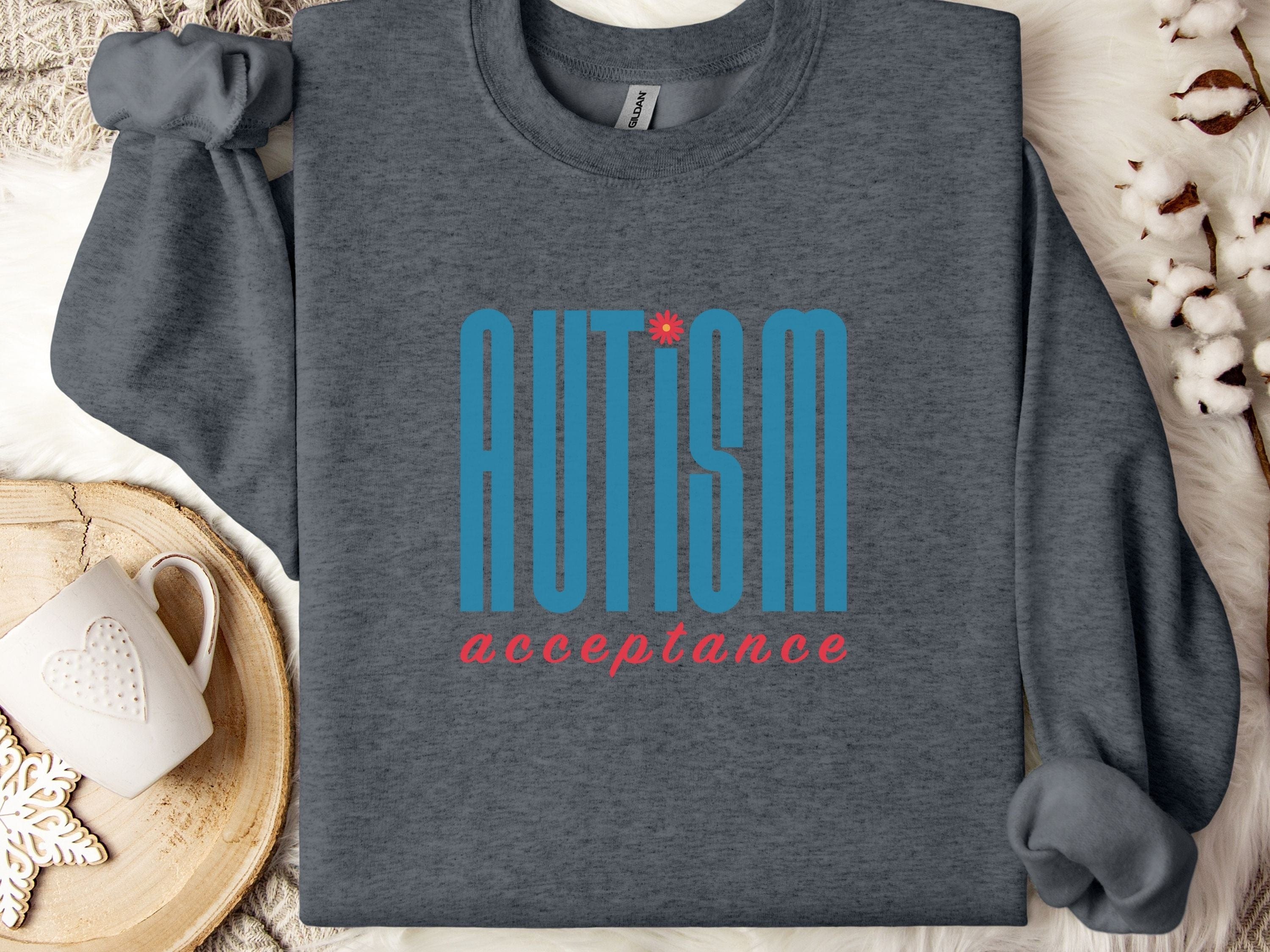 Autism Acceptance Retro Blue Sweatshirt-Dark Heather-Neurodiversity, ADHD & Autism Awareness & Acceptance Sweatshirt by Daily Bloom