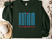 Autism Acceptance Retro Blue Sweatshirt-Forest Green-Neurodiversity, ADHD & Autism Awareness & Acceptance Sweatshirt by Daily Bloom