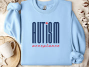 Autism Acceptance Retro Blue Sweatshirt-Light Blue-Neurodiversity, ADHD & Autism Awareness & Acceptance Sweatshirt by Daily Bloom