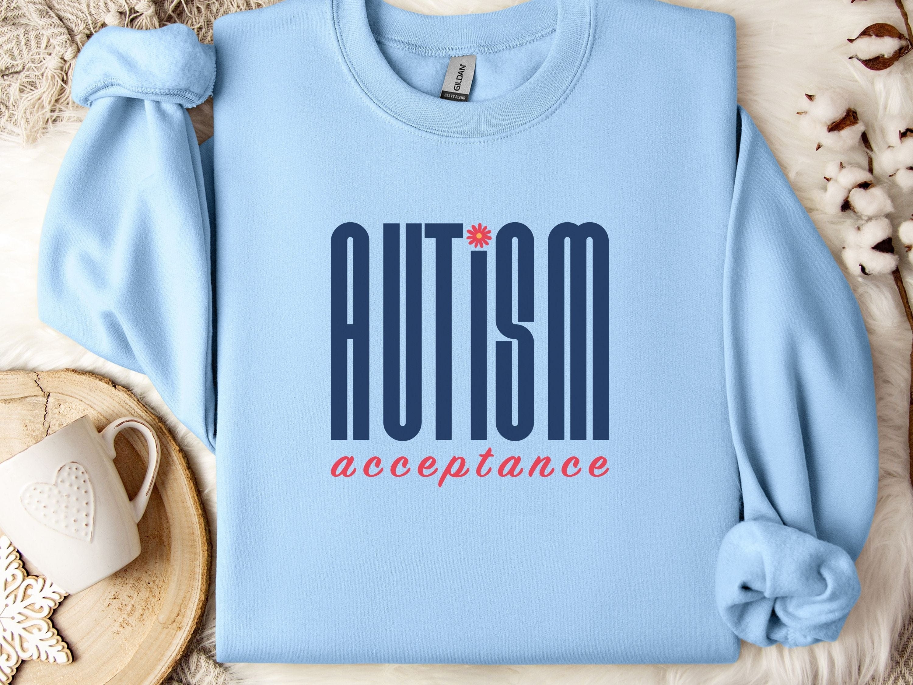 Autism Acceptance Retro Blue Sweatshirt-Light Blue-Neurodiversity, ADHD & Autism Awareness & Acceptance Sweatshirt by Daily Bloom