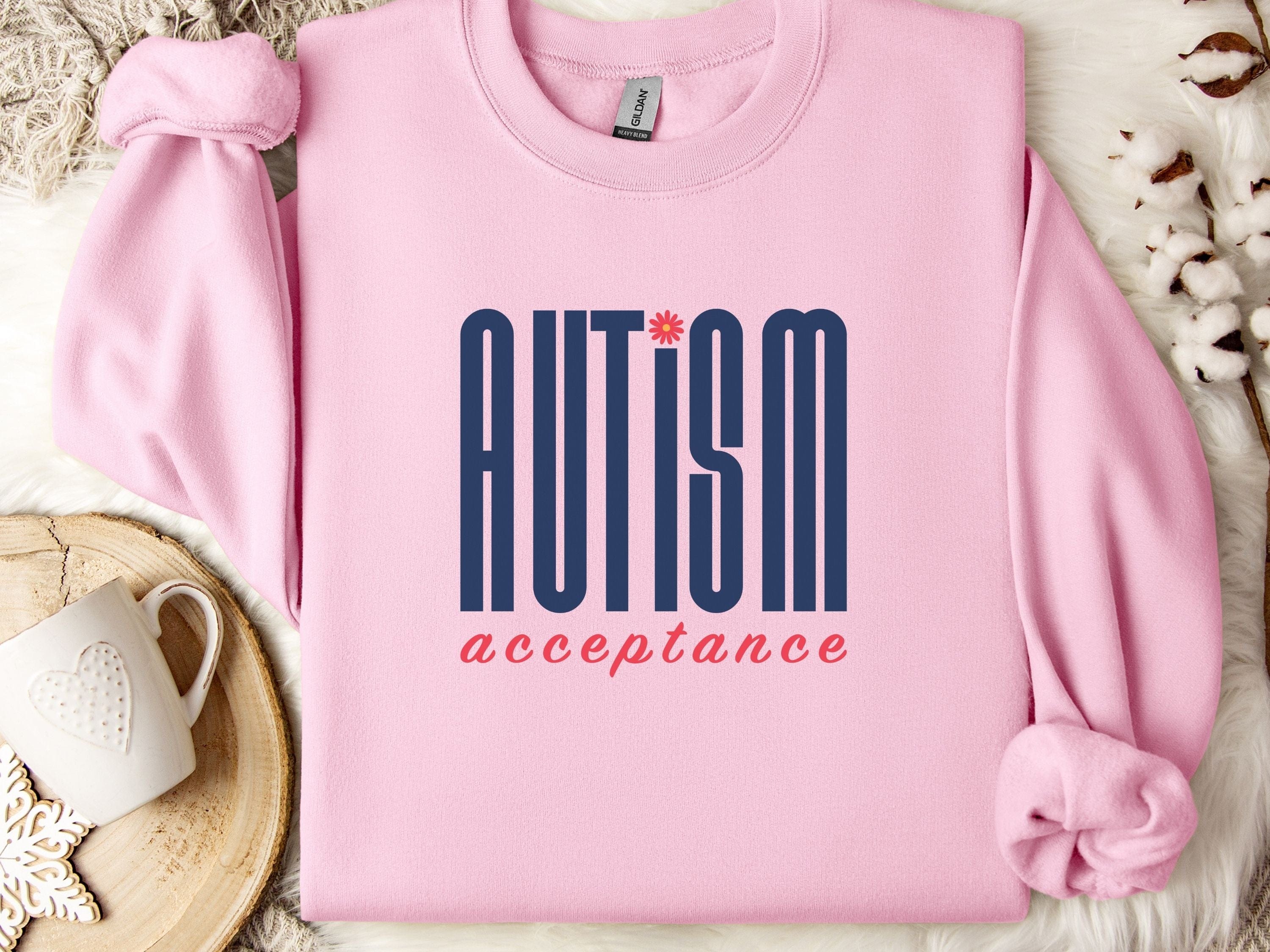 Autism Acceptance Retro Blue Sweatshirt-Light Pink-Neurodiversity, ADHD & Autism Awareness & Acceptance Sweatshirt by Daily Bloom