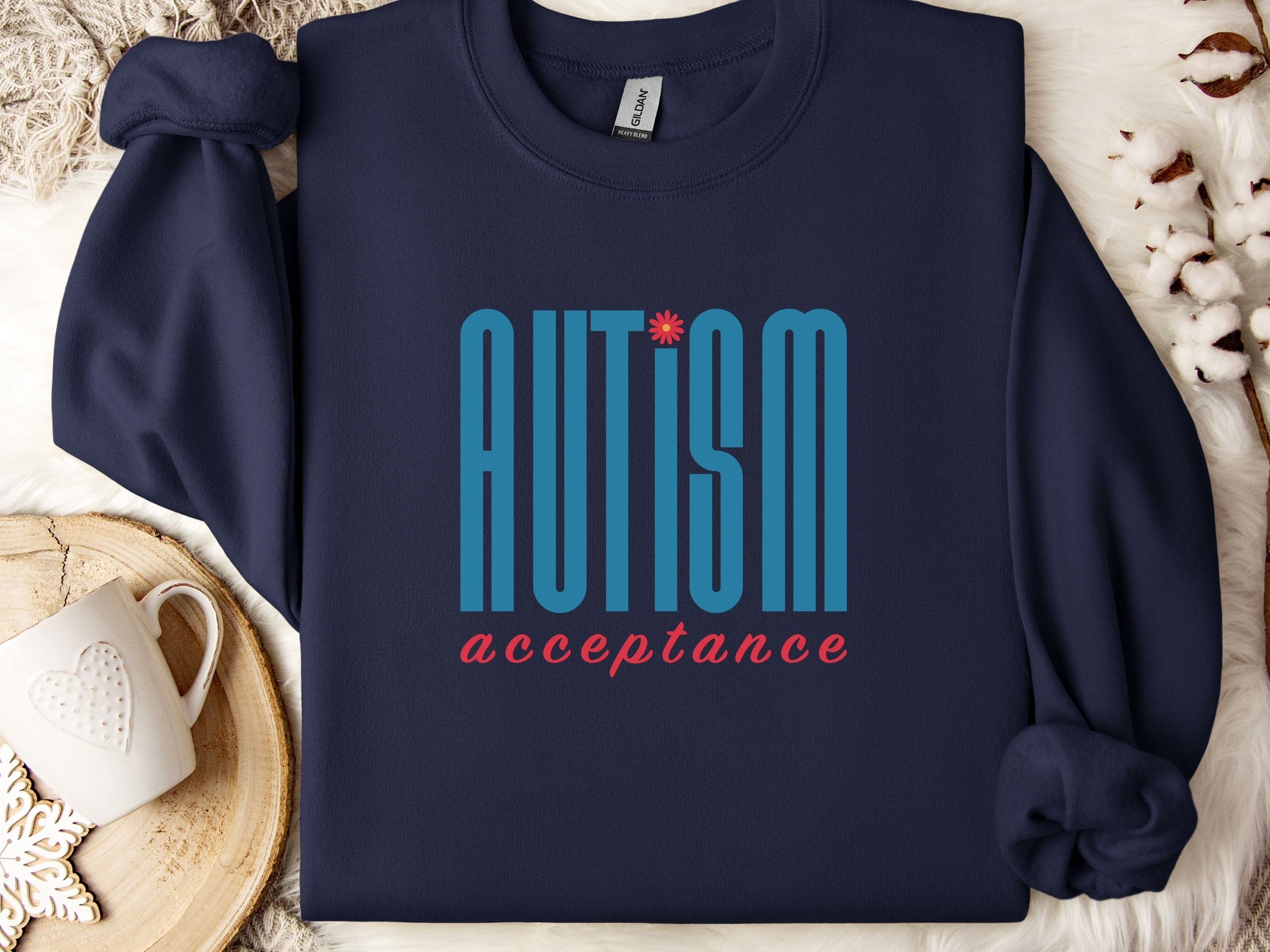 Autism Acceptance Retro Blue Sweatshirt-Navy-Neurodiversity, ADHD & Autism Awareness & Acceptance Sweatshirt by Daily Bloom