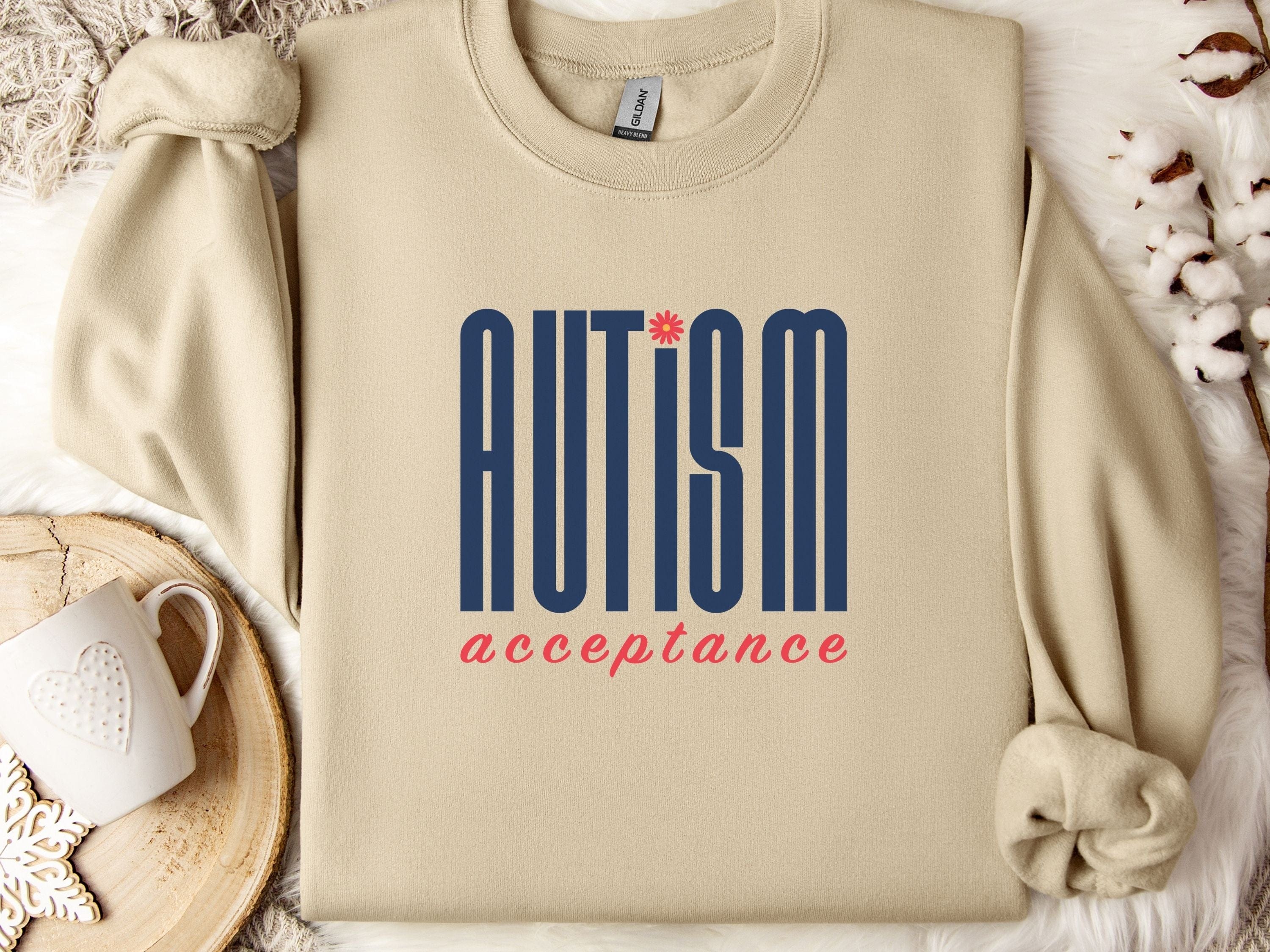 Autism Acceptance Retro Blue Sweatshirt-Sand-Neurodiversity, ADHD & Autism Awareness & Acceptance Sweatshirt by Daily Bloom