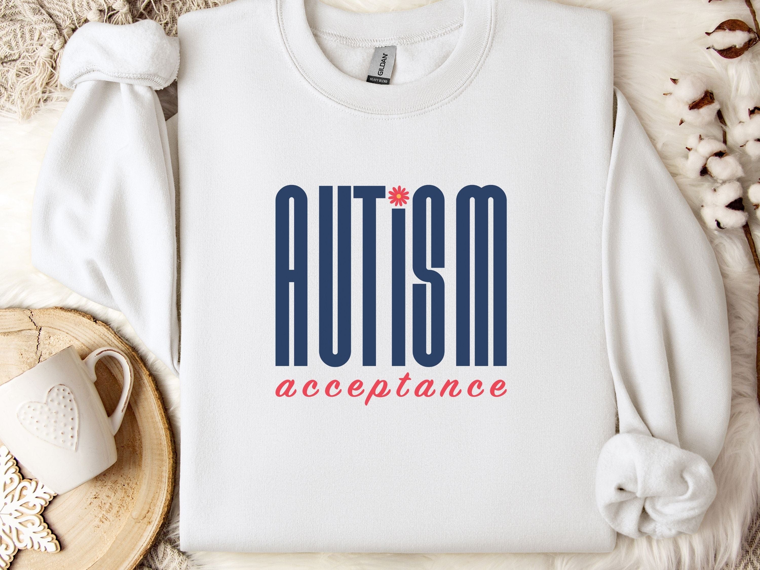 Autism Acceptance Retro Blue Sweatshirt-White-Neurodiversity, ADHD & Autism Awareness & Acceptance Sweatshirt by Daily Bloom
