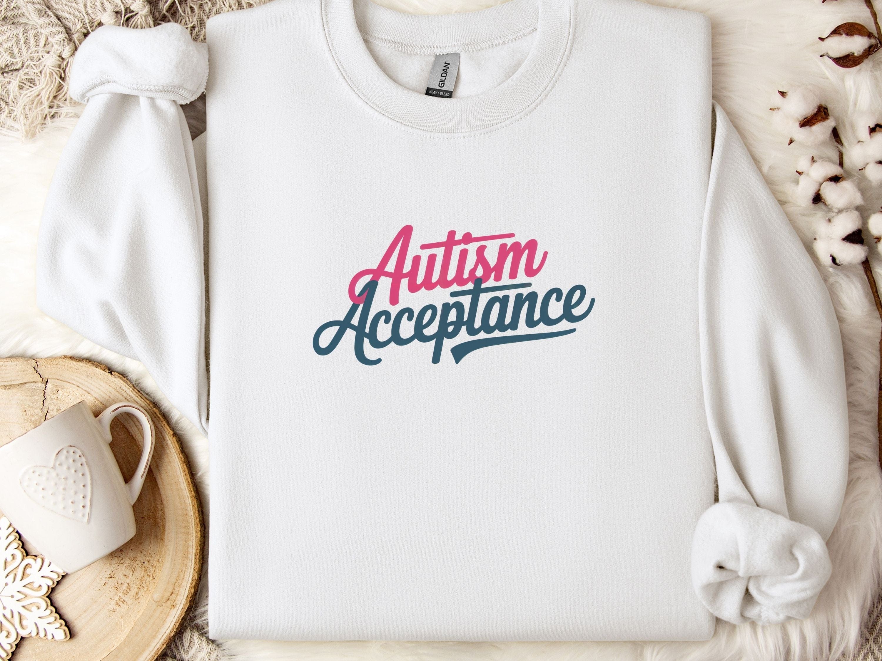 Autism Acceptance Script Sweatshirt-White-Neurodiversity, ADHD & Autism Awareness & Acceptance Sweatshirt by Daily Bloom