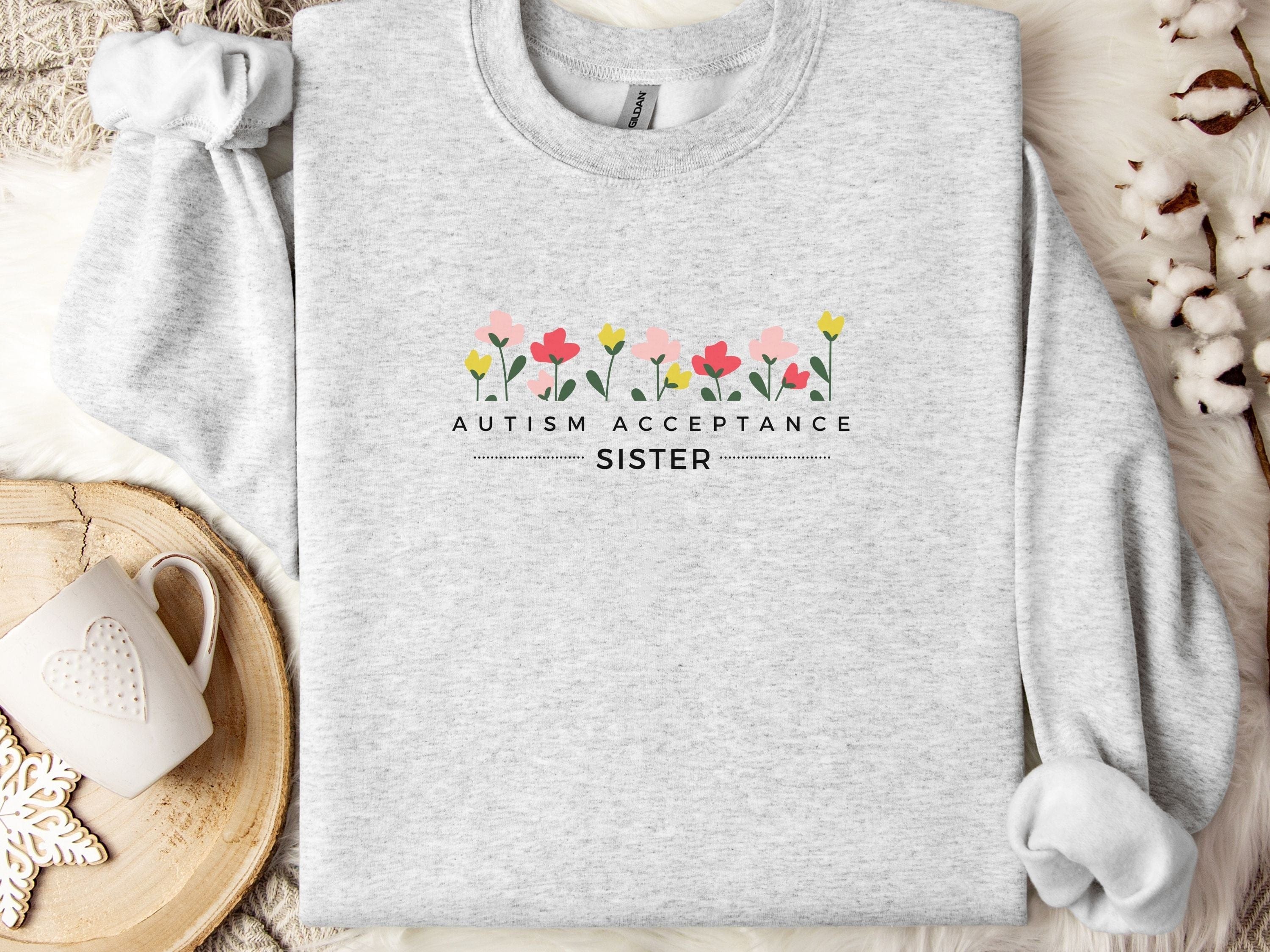 Autism Acceptance Sister Sweatshirt-Ash-Neurodiversity, ADHD & Autism Awareness & Acceptance Sweatshirt by Daily Bloom