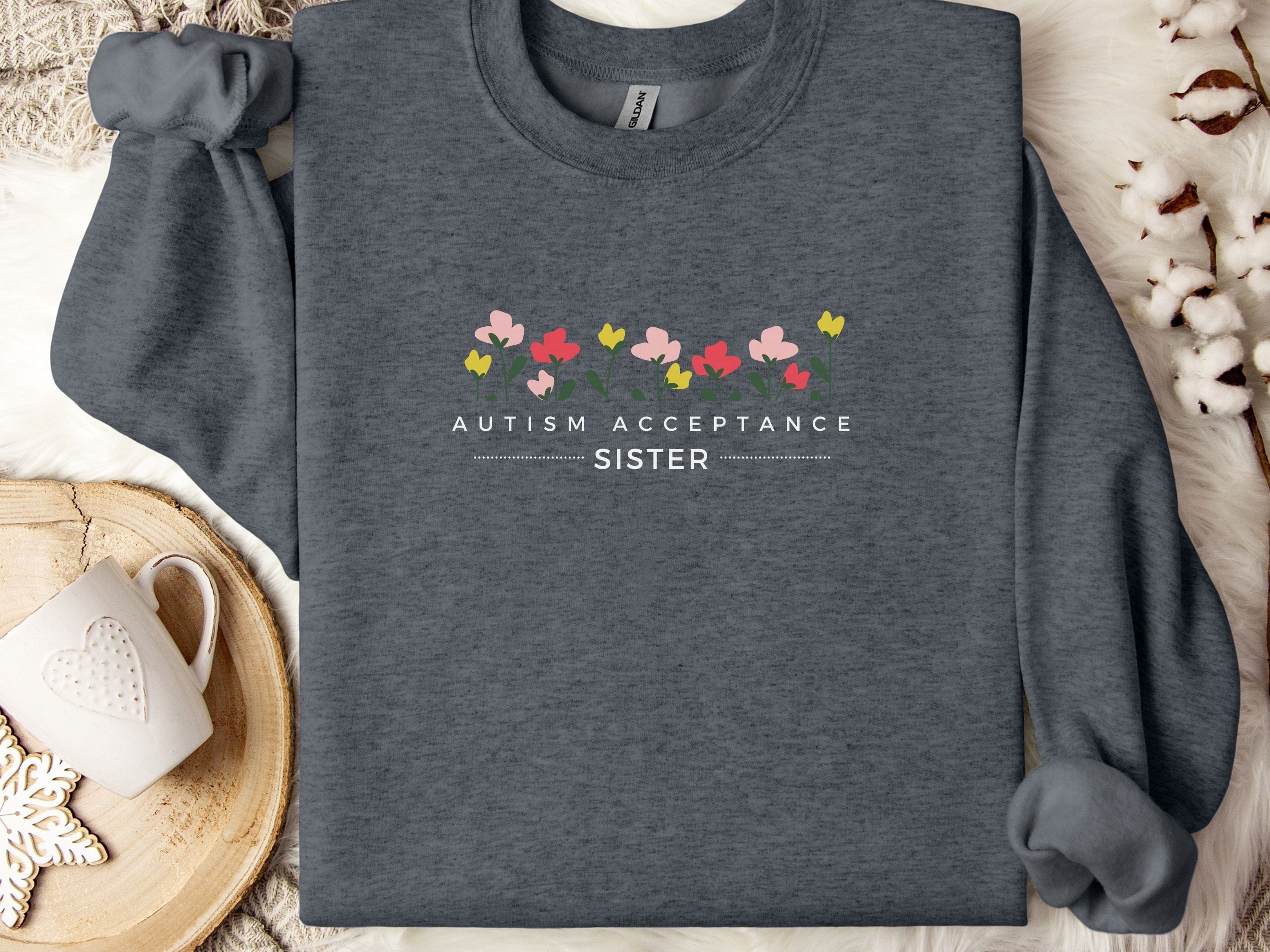 Autism Acceptance Sister Sweatshirt-Dark Heather-Neurodiversity, ADHD & Autism Awareness & Acceptance Sweatshirt by Daily Bloom