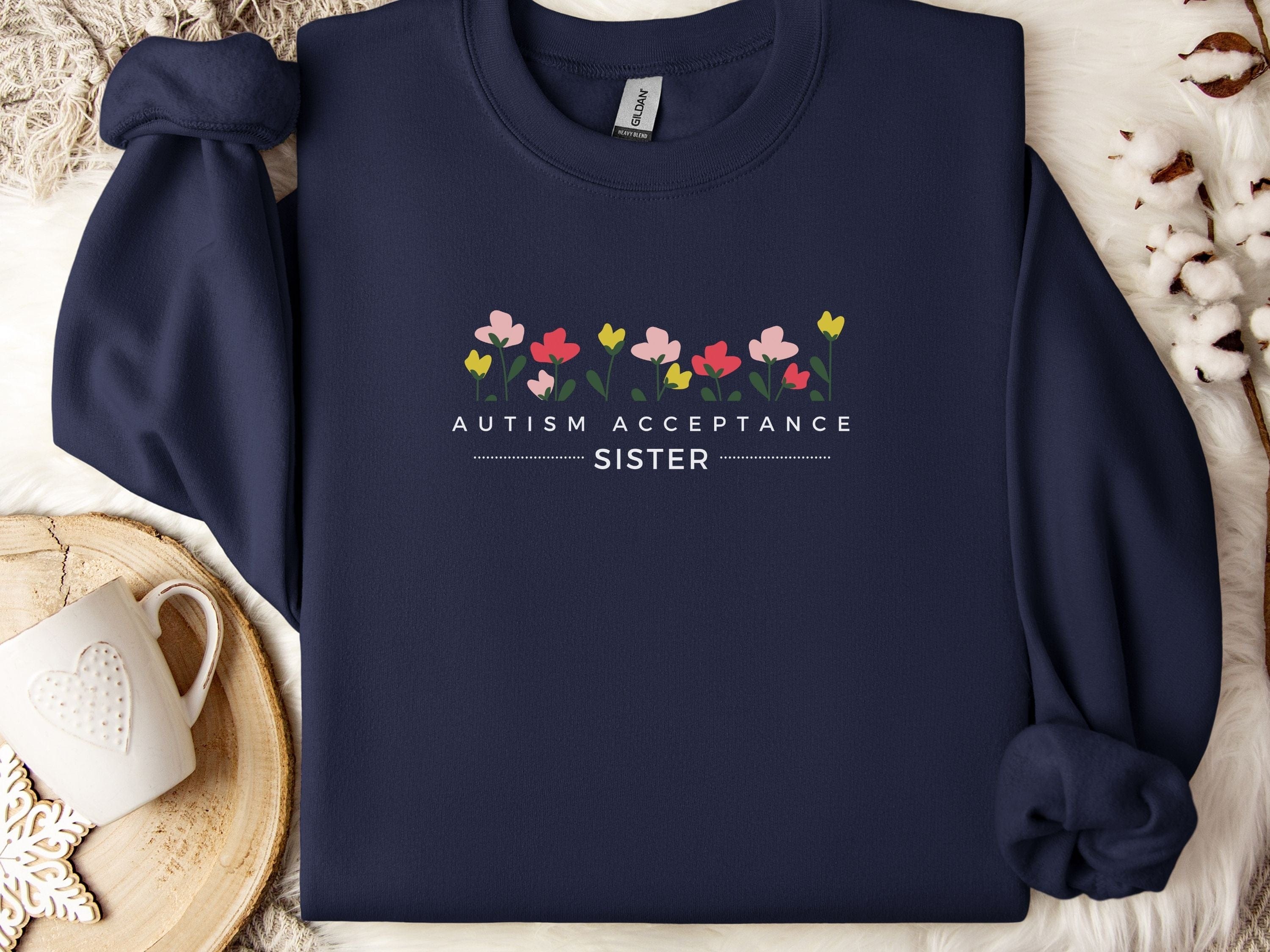 Autism Acceptance Sister Sweatshirt-Navy-Neurodiversity, ADHD & Autism Awareness & Acceptance Sweatshirt by Daily Bloom