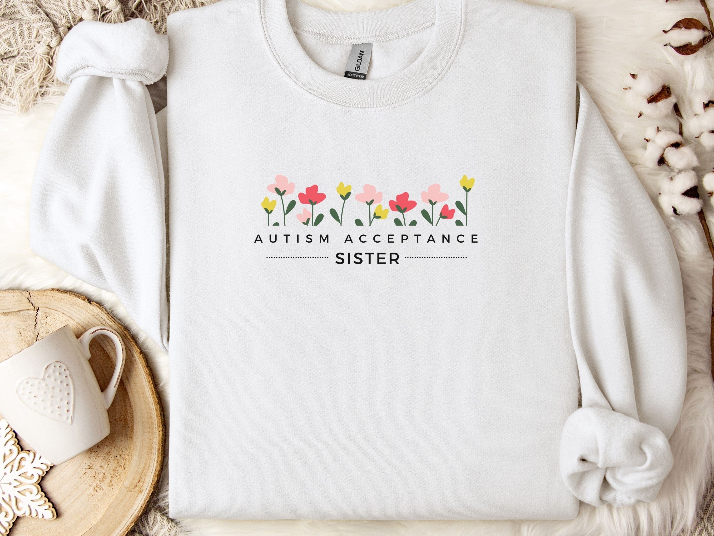 Autism Acceptance Sister Sweatshirt-White-Neurodiversity, ADHD & Autism Awareness & Acceptance Sweatshirt by Daily Bloom