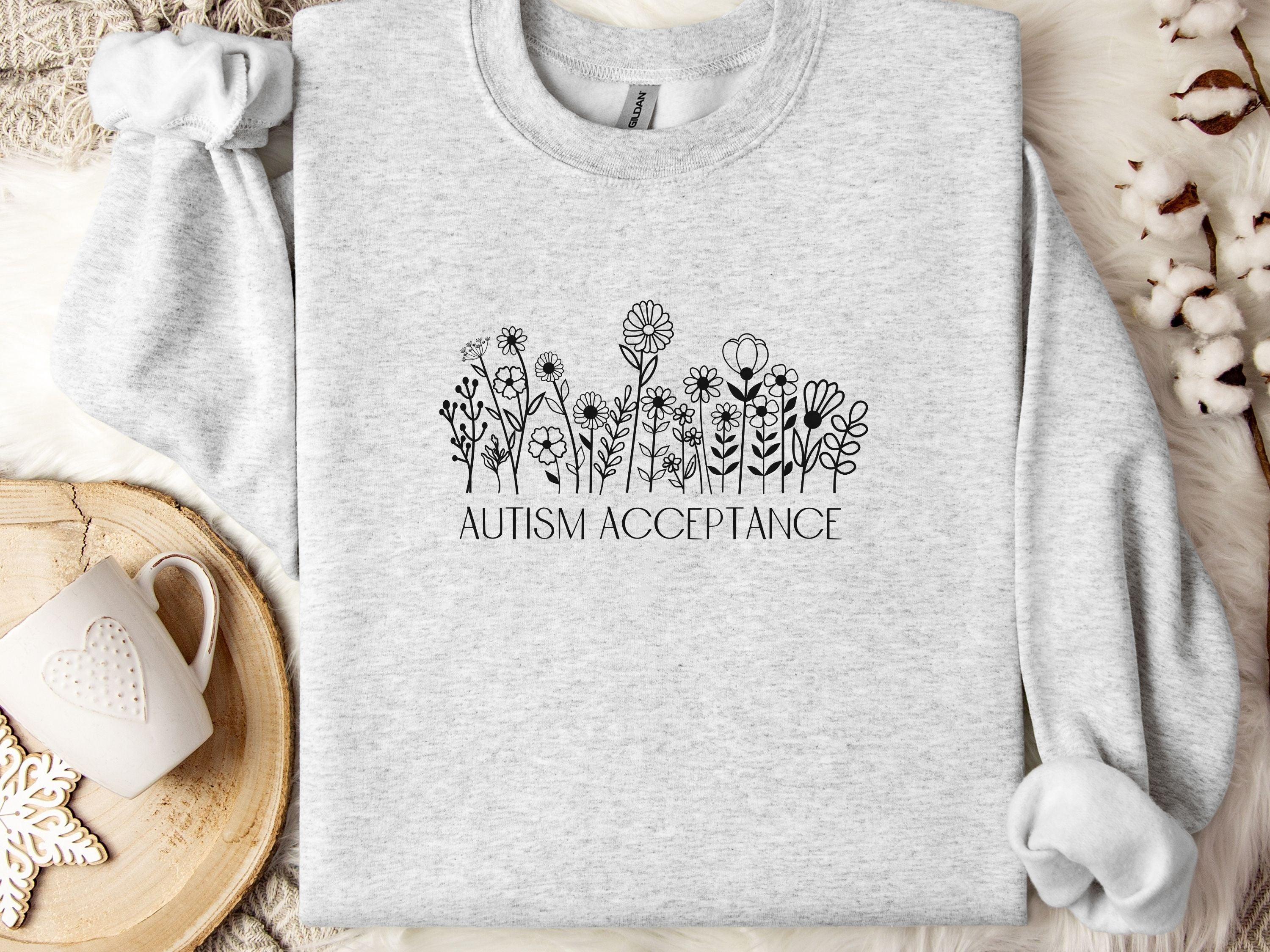 Autism Acceptance Wildflowers Sweatshirt-Ash-Neurodiversity, ADHD & Autism Awareness & Acceptance Sweatshirt by Daily Bloom