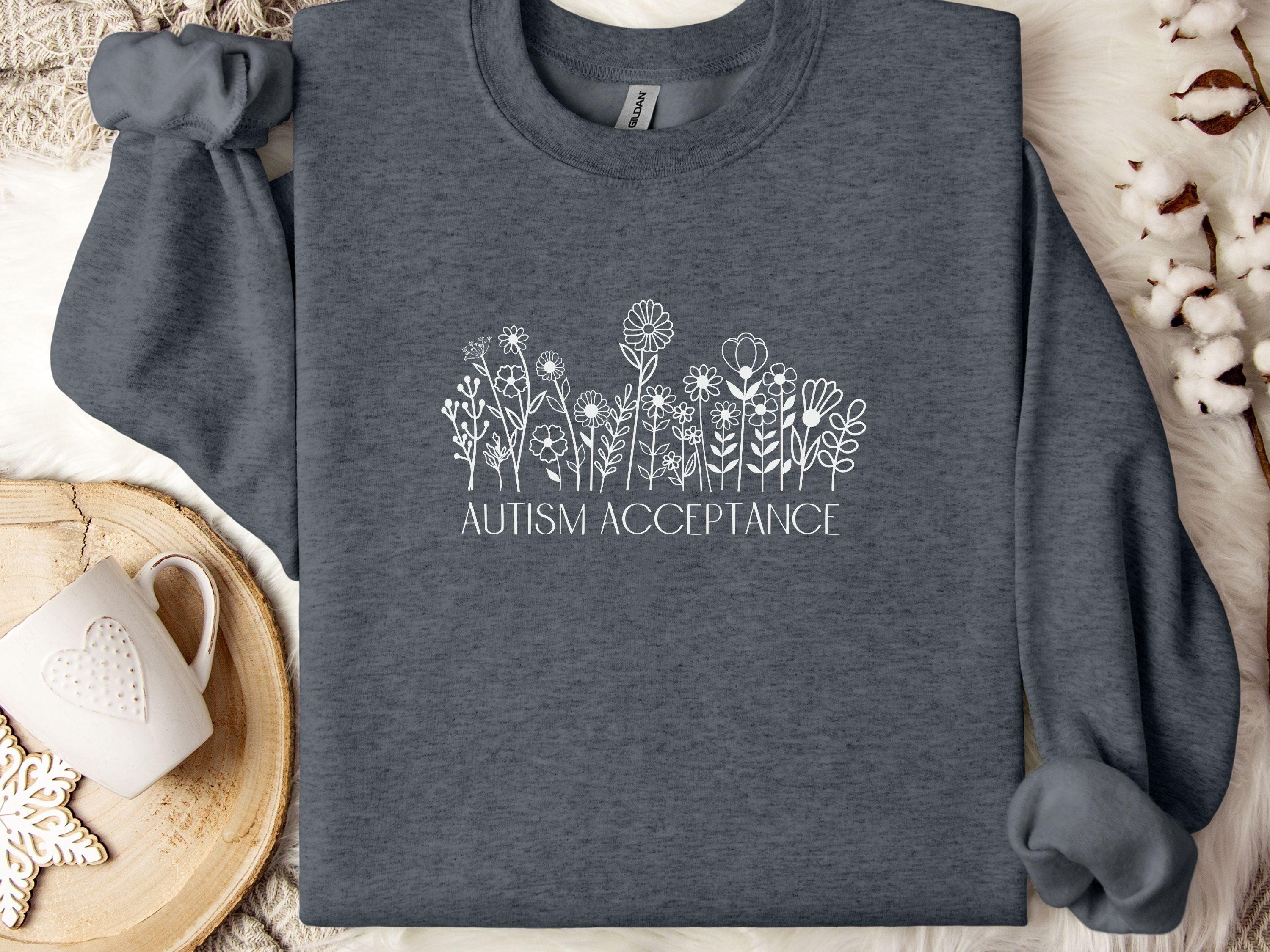 Autism Acceptance Wildflowers Sweatshirt-Dark Heather-Neurodiversity, ADHD & Autism Awareness & Acceptance Sweatshirt by Daily Bloom