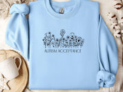 Autism Acceptance Wildflowers Sweatshirt-Light Blue-Neurodiversity, ADHD & Autism Awareness & Acceptance Sweatshirt by Daily Bloom
