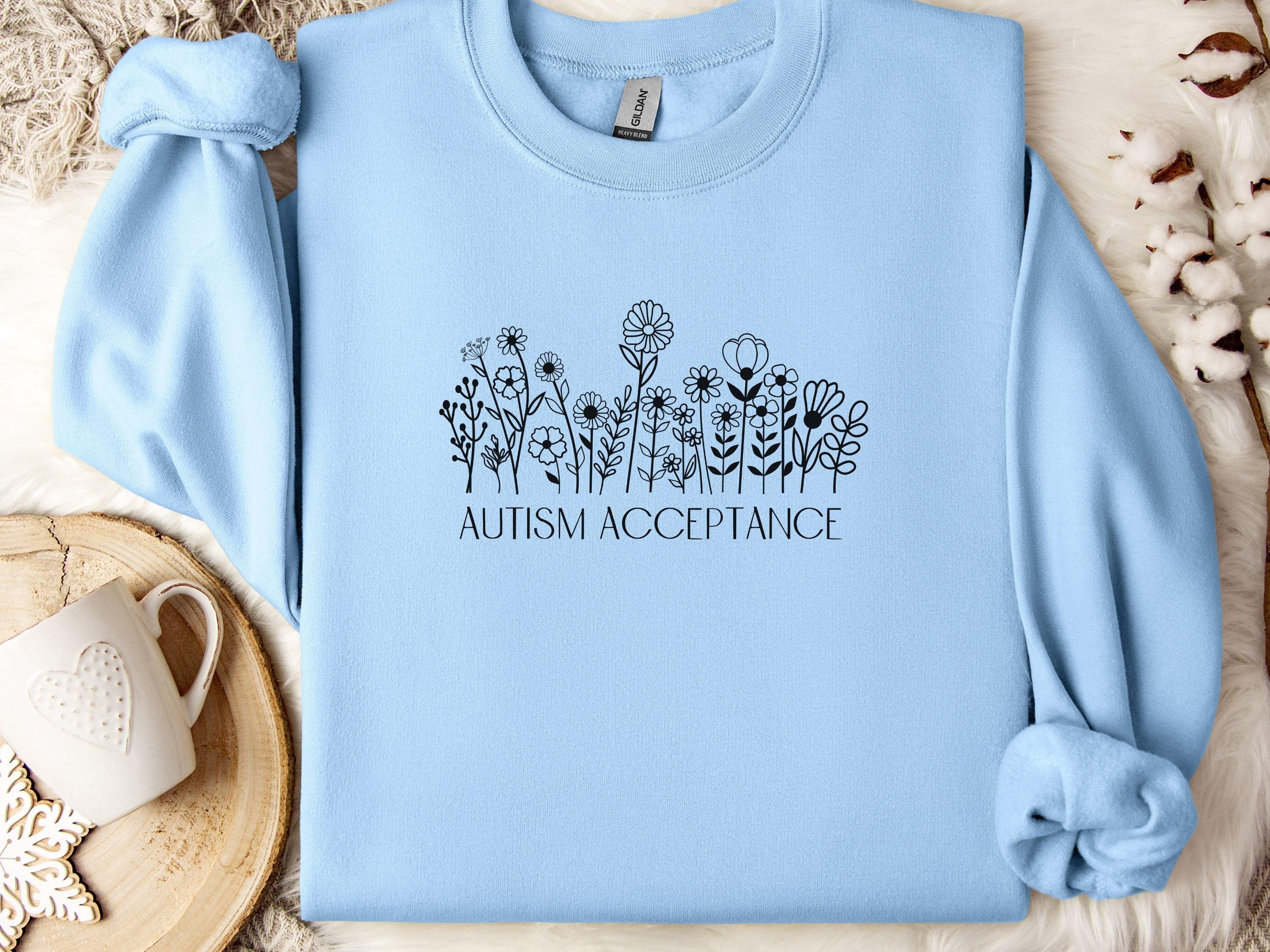 Autism Acceptance Wildflowers Sweatshirt-Light Blue-Neurodiversity, ADHD & Autism Awareness & Acceptance Sweatshirt by Daily Bloom