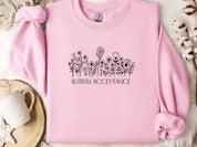 Autism Acceptance Wildflowers Sweatshirt-Light Pink-Neurodiversity, ADHD & Autism Awareness & Acceptance Sweatshirt by Daily Bloom