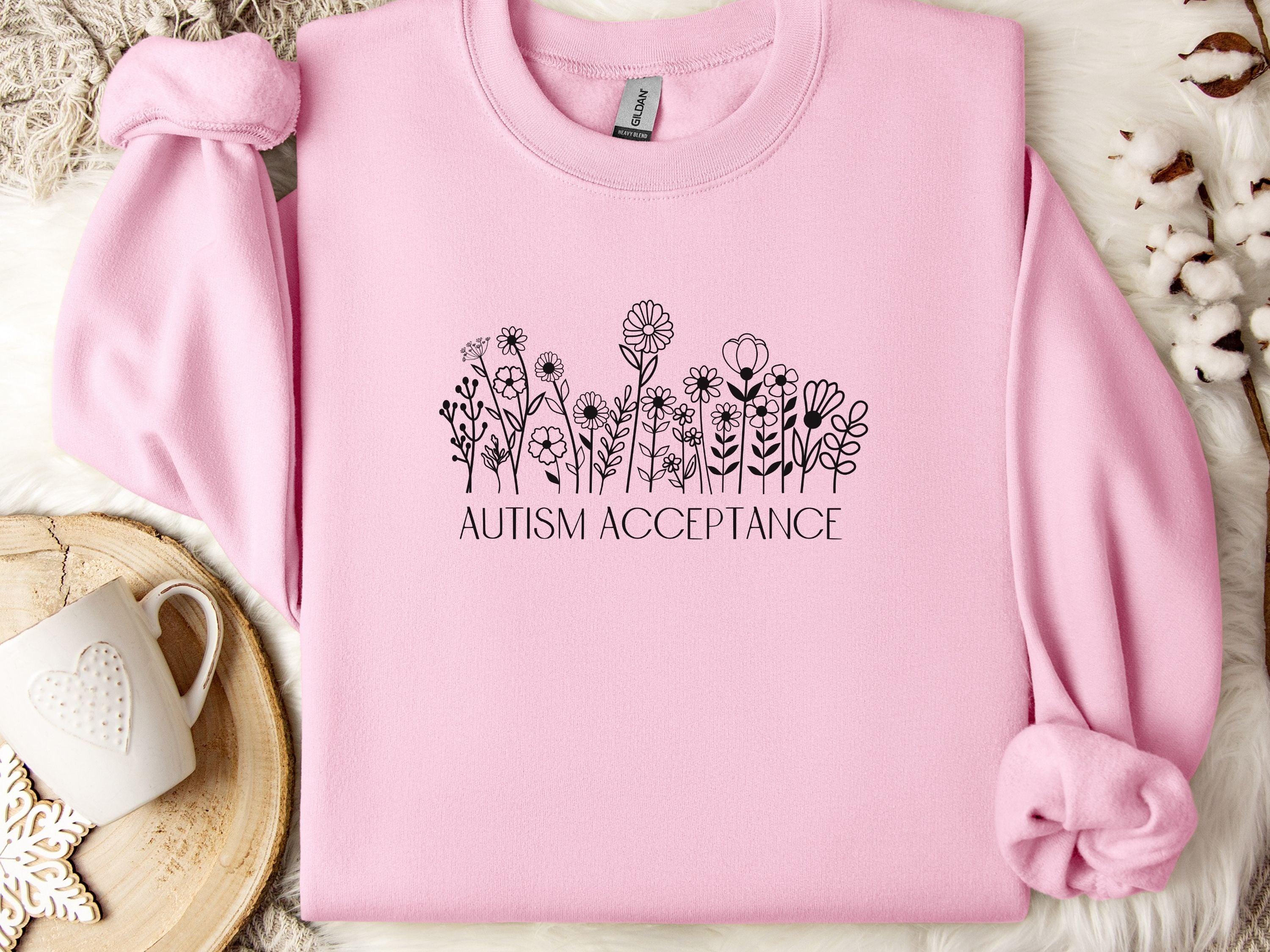 Autism Acceptance Wildflowers Sweatshirt-Light Pink-Neurodiversity, ADHD & Autism Awareness & Acceptance Sweatshirt by Daily Bloom