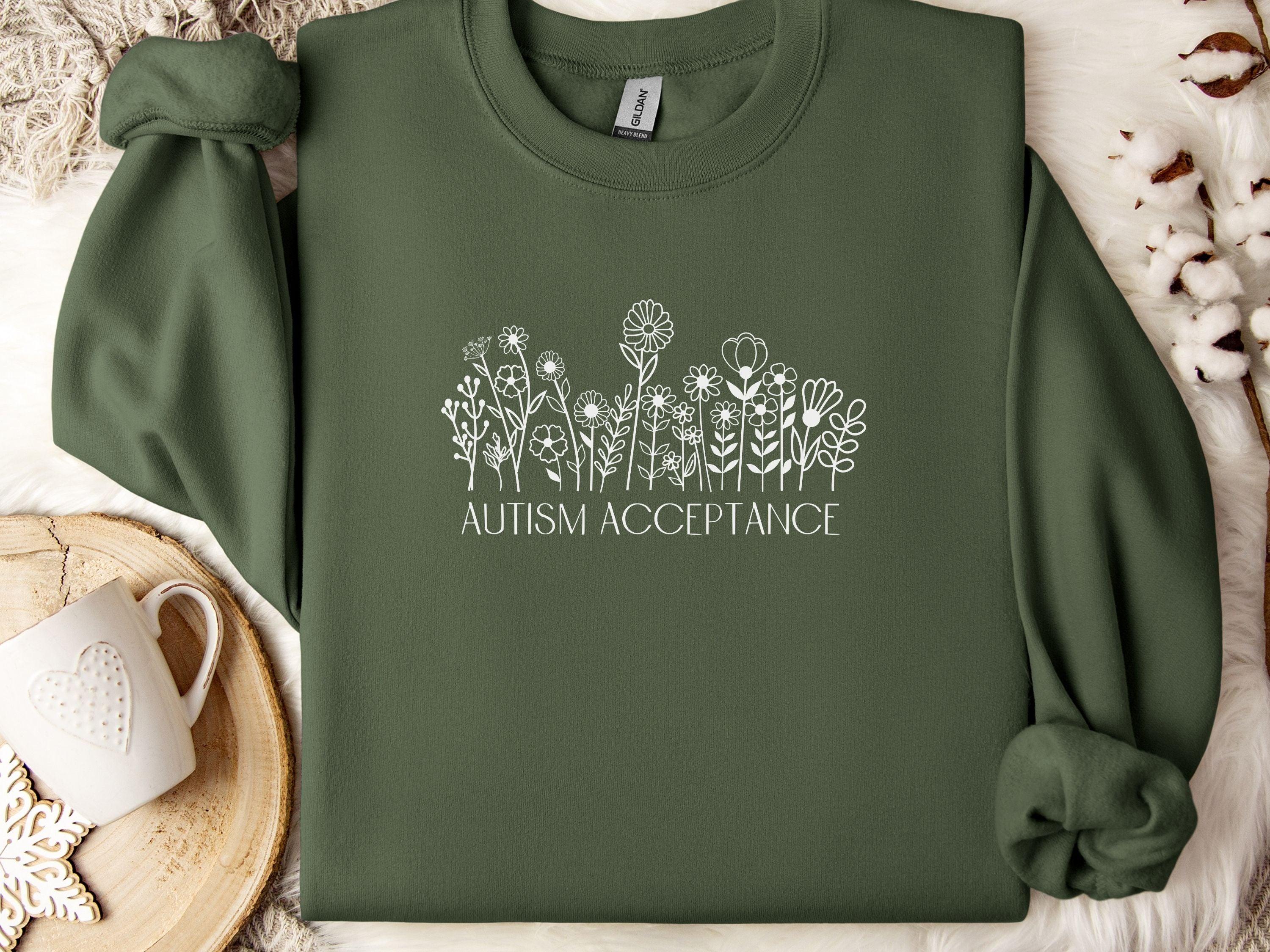 Autism Acceptance Wildflowers Sweatshirt-Military Green-Neurodiversity, ADHD & Autism Awareness & Acceptance Sweatshirt by Daily Bloom