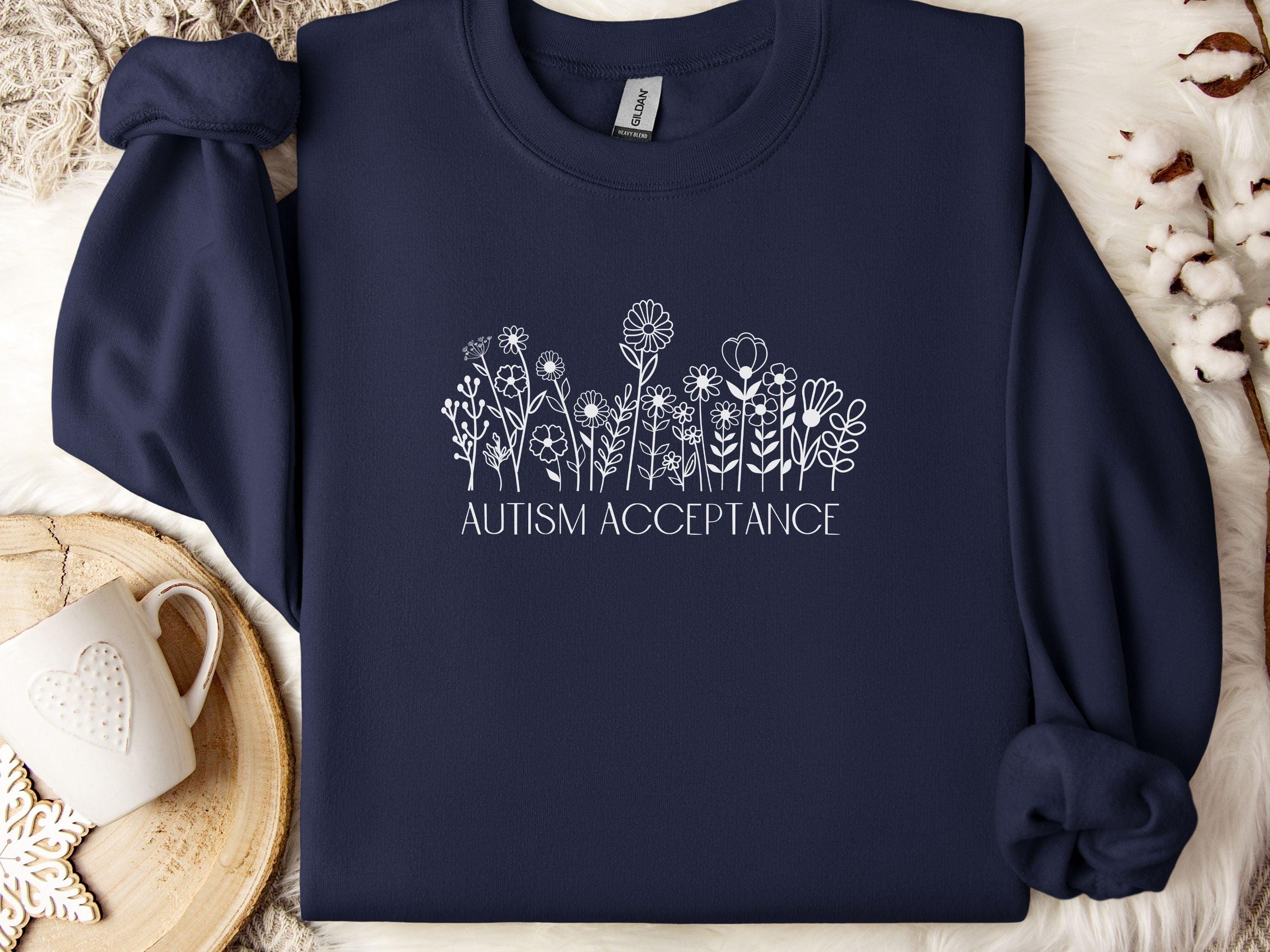 Autism Acceptance Wildflowers Sweatshirt-Navy-Neurodiversity, ADHD & Autism Awareness & Acceptance Sweatshirt by Daily Bloom