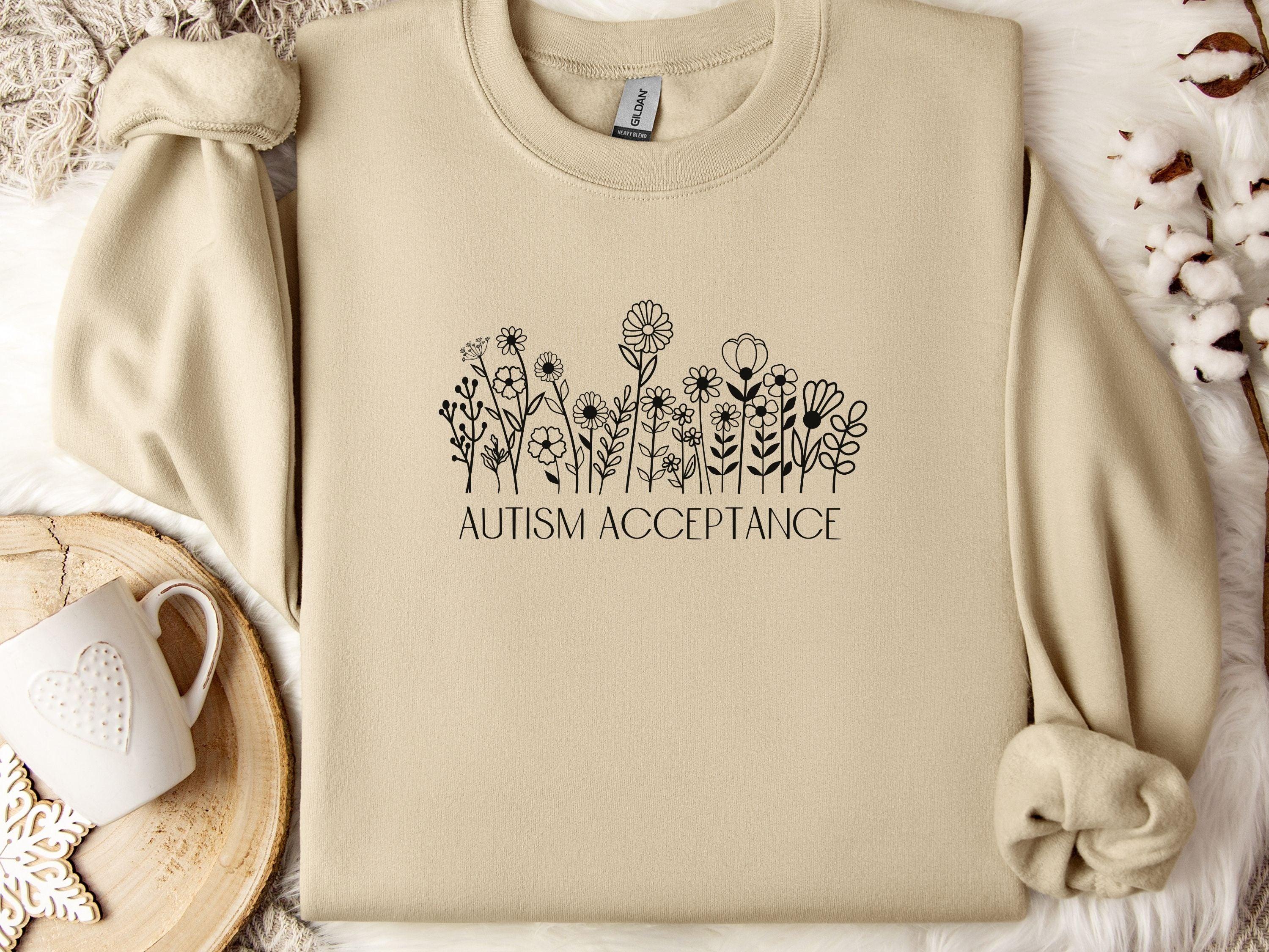 Autism Acceptance Wildflowers Sweatshirt-Sand-Neurodiversity, ADHD & Autism Awareness & Acceptance Sweatshirt by Daily Bloom
