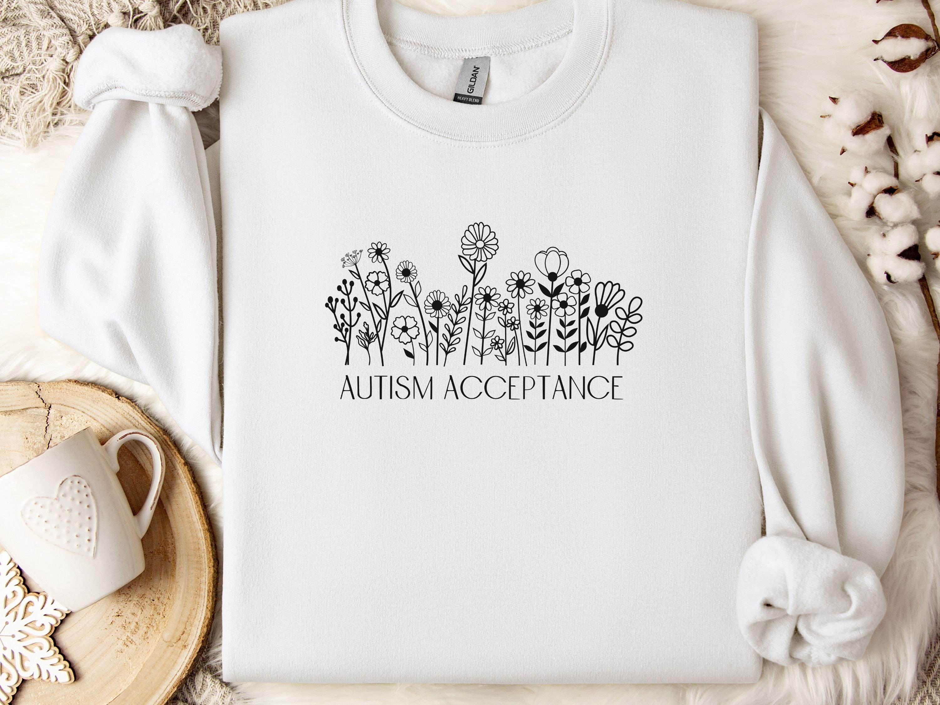 Autism Acceptance Wildflowers Sweatshirt-White-Neurodiversity, ADHD & Autism Awareness & Acceptance Sweatshirt by Daily Bloom