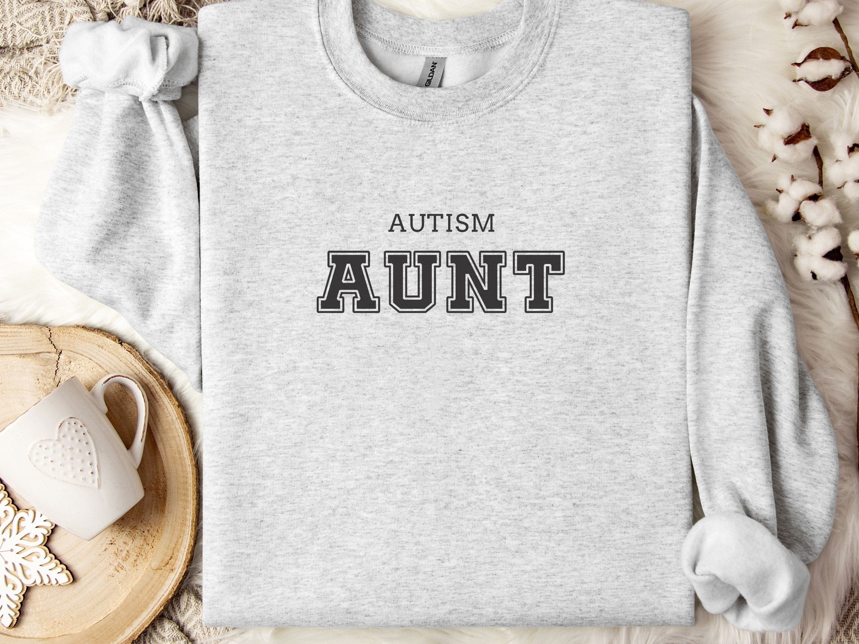 Autism Aunt College Sweatshirt-Ash-Neurodiversity, ADHD & Autism Awareness & Acceptance Sweatshirt by Daily Bloom