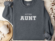 Autism Aunt College Sweatshirt-Dark Heather-Neurodiversity, ADHD & Autism Awareness & Acceptance Sweatshirt by Daily Bloom