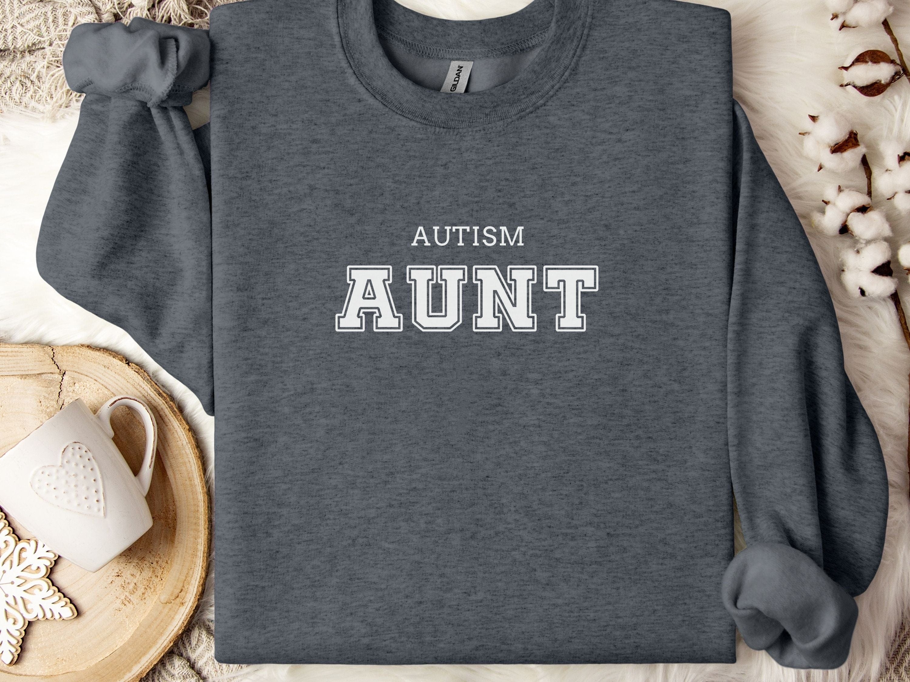 Autism Aunt College Sweatshirt-Dark Heather-Neurodiversity, ADHD & Autism Awareness & Acceptance Sweatshirt by Daily Bloom