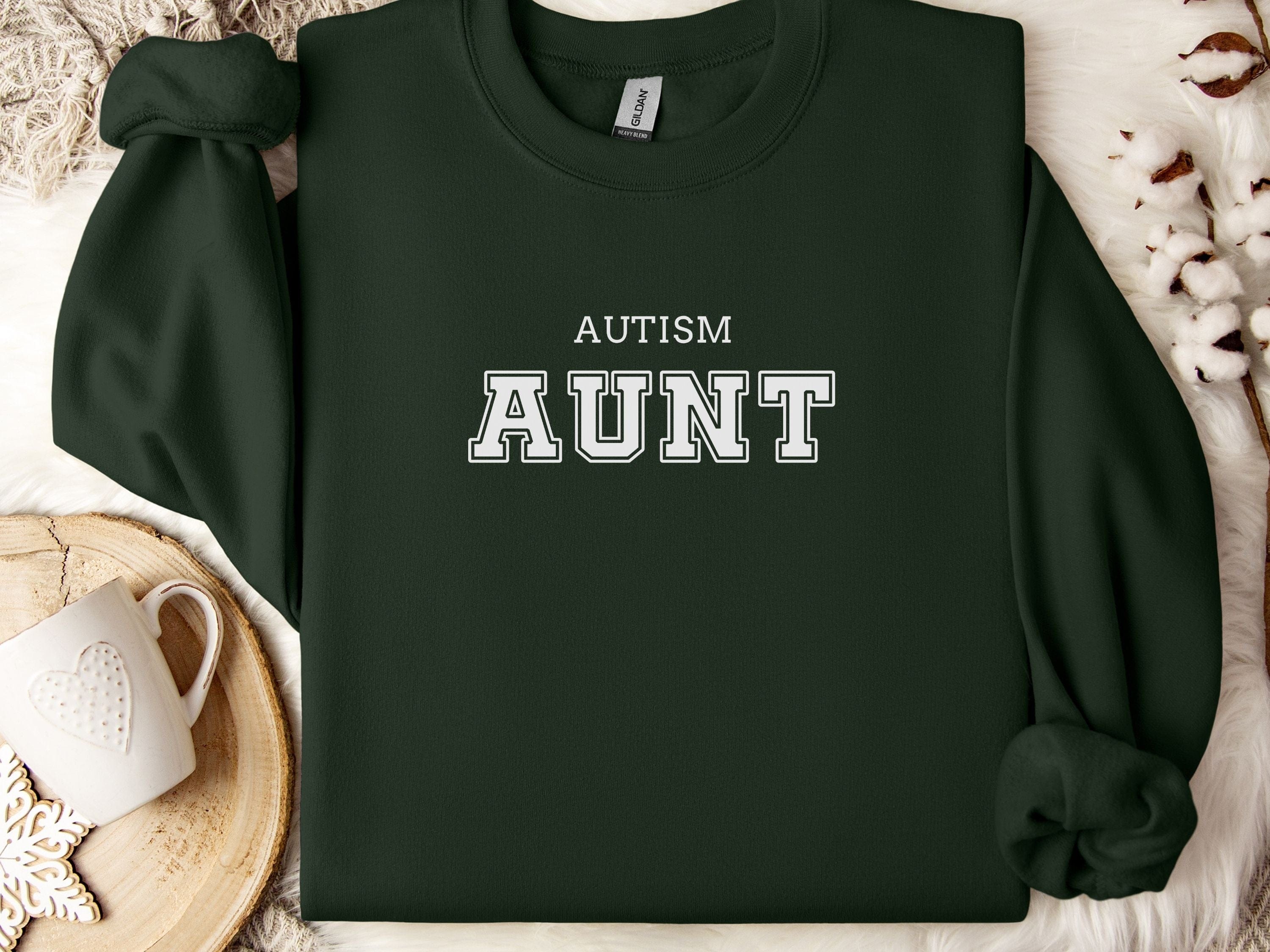 Autism Aunt College Sweatshirt-Forest Green-Neurodiversity, ADHD & Autism Awareness & Acceptance Sweatshirt by Daily Bloom