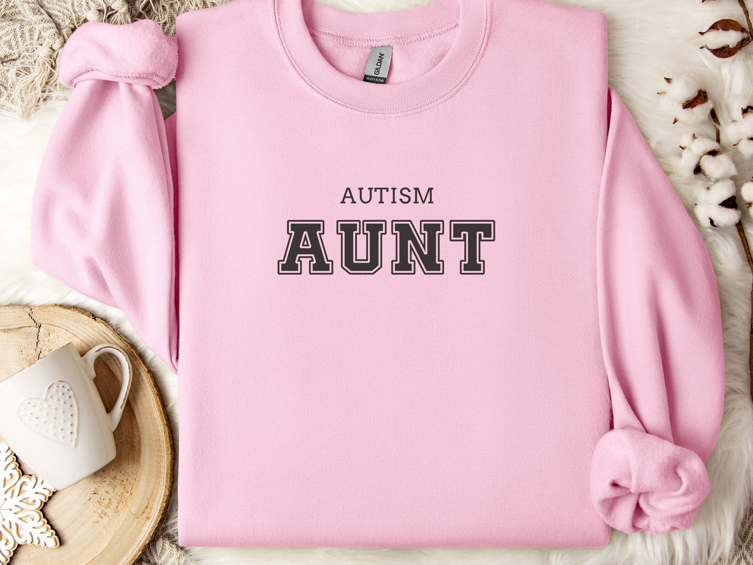 Autism Aunt College Sweatshirt-Light Pink-Neurodiversity, ADHD & Autism Awareness & Acceptance Sweatshirt by Daily Bloom