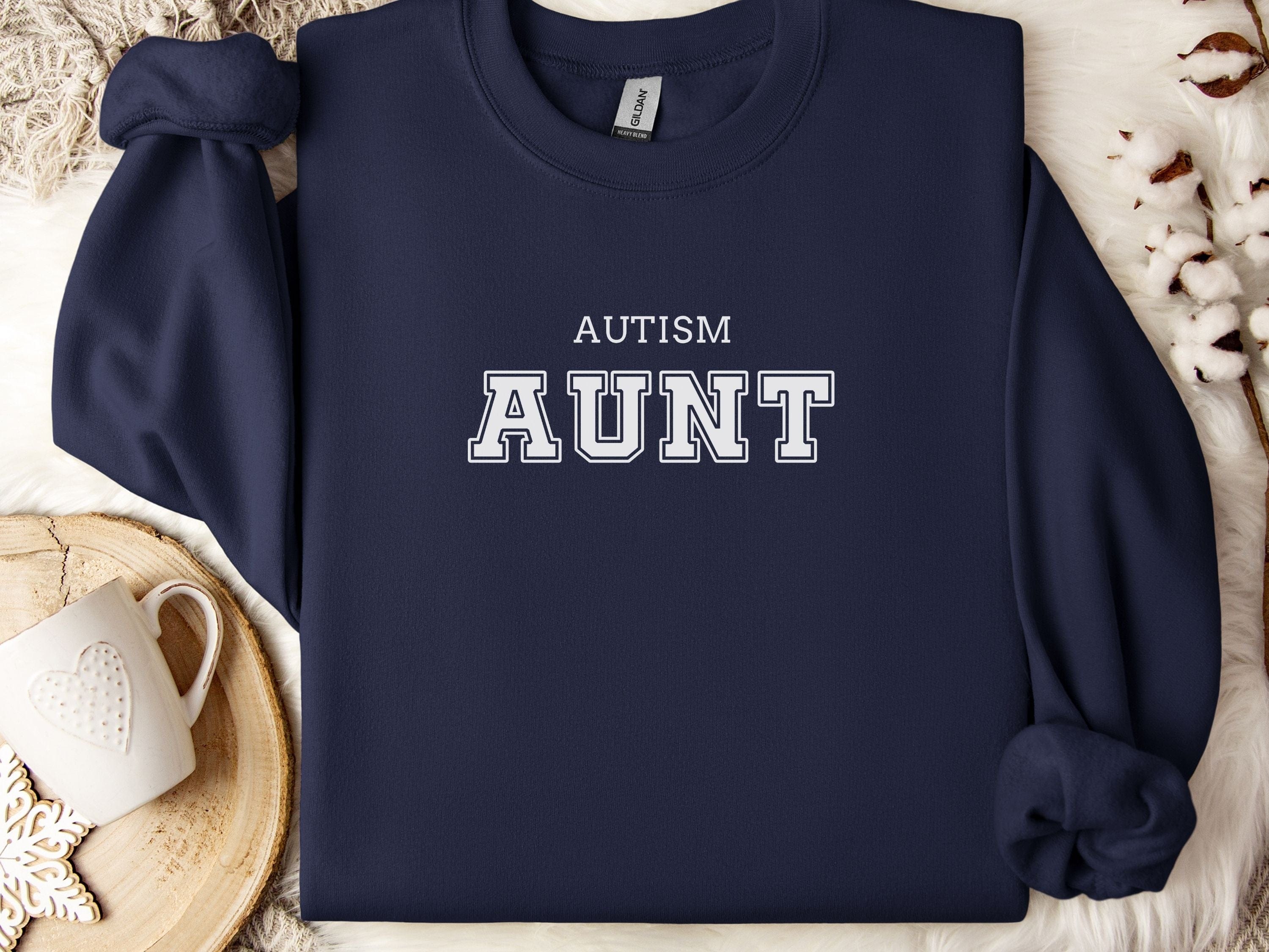 Autism Aunt College Sweatshirt-Navy-Neurodiversity, ADHD & Autism Awareness & Acceptance Sweatshirt by Daily Bloom