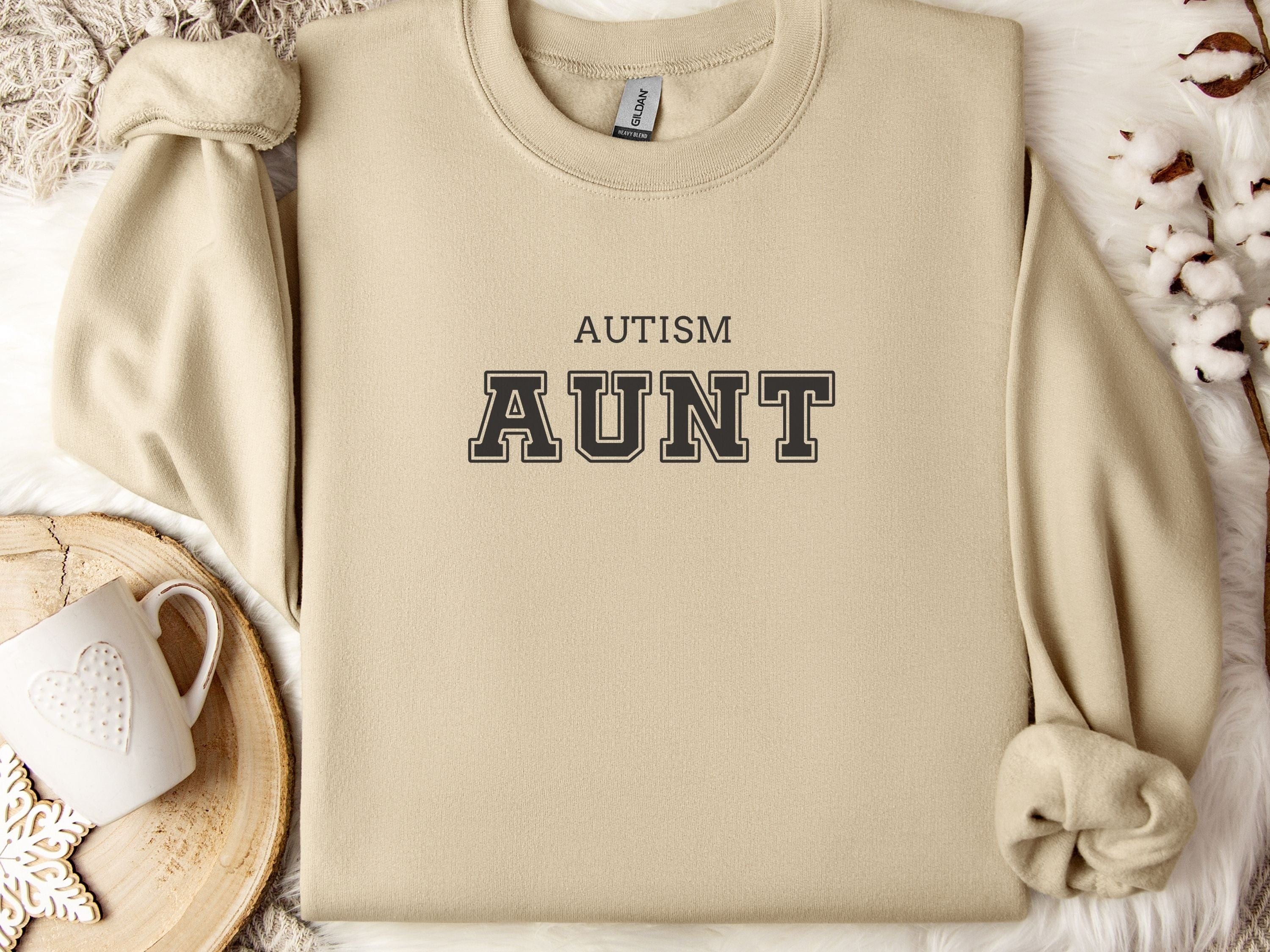 Autism Aunt College Sweatshirt-Sand-Neurodiversity, ADHD & Autism Awareness & Acceptance Sweatshirt by Daily Bloom