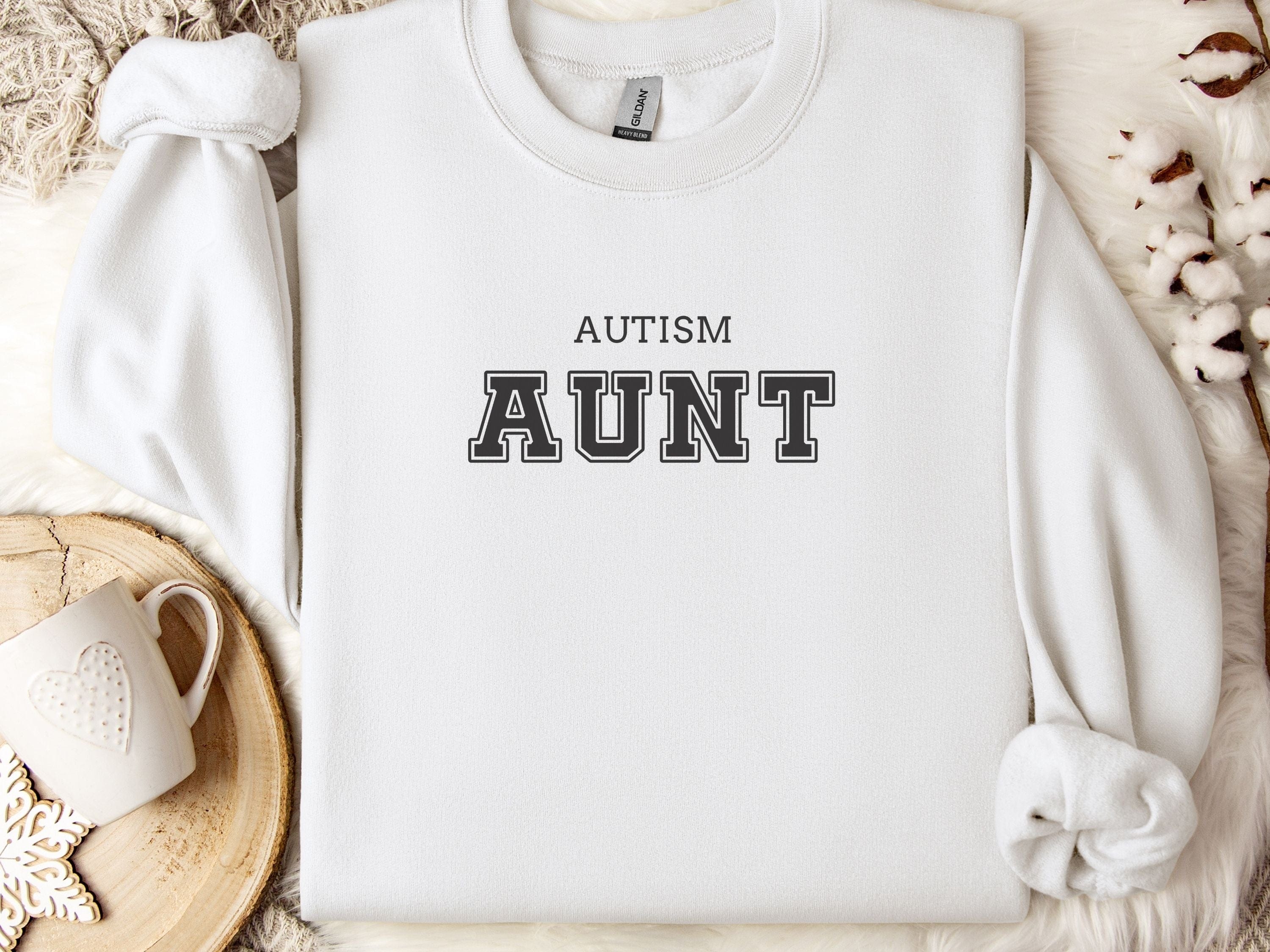 Autism Aunt College Sweatshirt-White-Neurodiversity, ADHD & Autism Awareness & Acceptance Sweatshirt by Daily Bloom