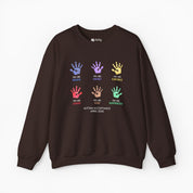 Autism Sweatshirt By Daily Bloom Autism Awareness 2025 - Affirmation Handprints Sweatshirt Dark Chocolate / S