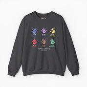 Autism Sweatshirt By Daily Bloom Autism Awareness 2025 - Affirmation Handprints Sweatshirt Dark Heather / S