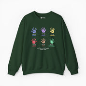 Autism Sweatshirt By Daily Bloom Autism Awareness 2025 - Affirmation Handprints Sweatshirt Forest Green / S