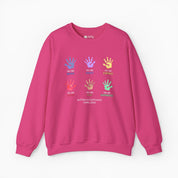 Autism Sweatshirt By Daily Bloom Autism Awareness 2025 - Affirmation Handprints Sweatshirt Heliconia / S