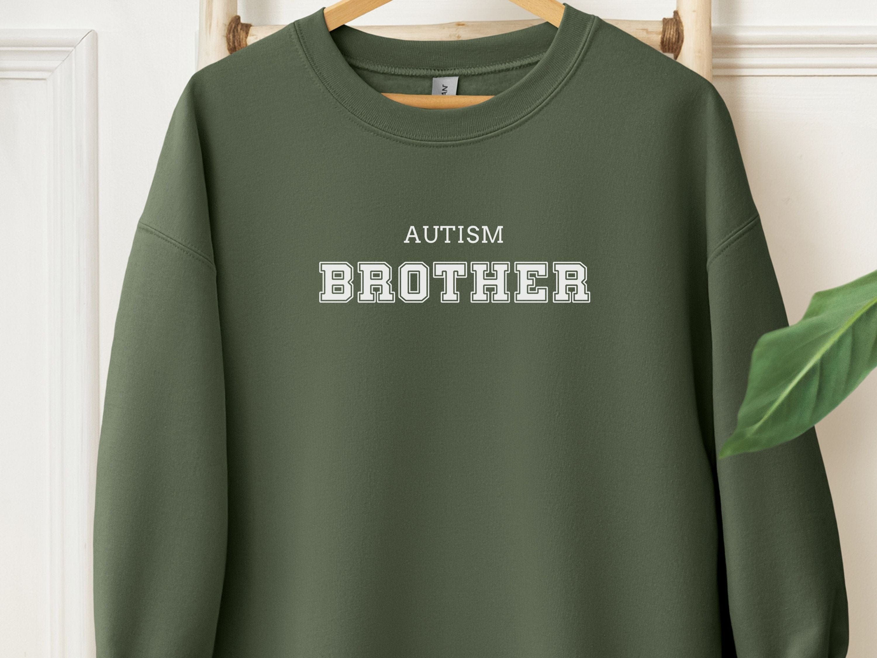Autism Brother College Sweatshirt-Military Green-Neurodiversity, ADHD & Autism Awareness & Acceptance Sweatshirt by Daily Bloom