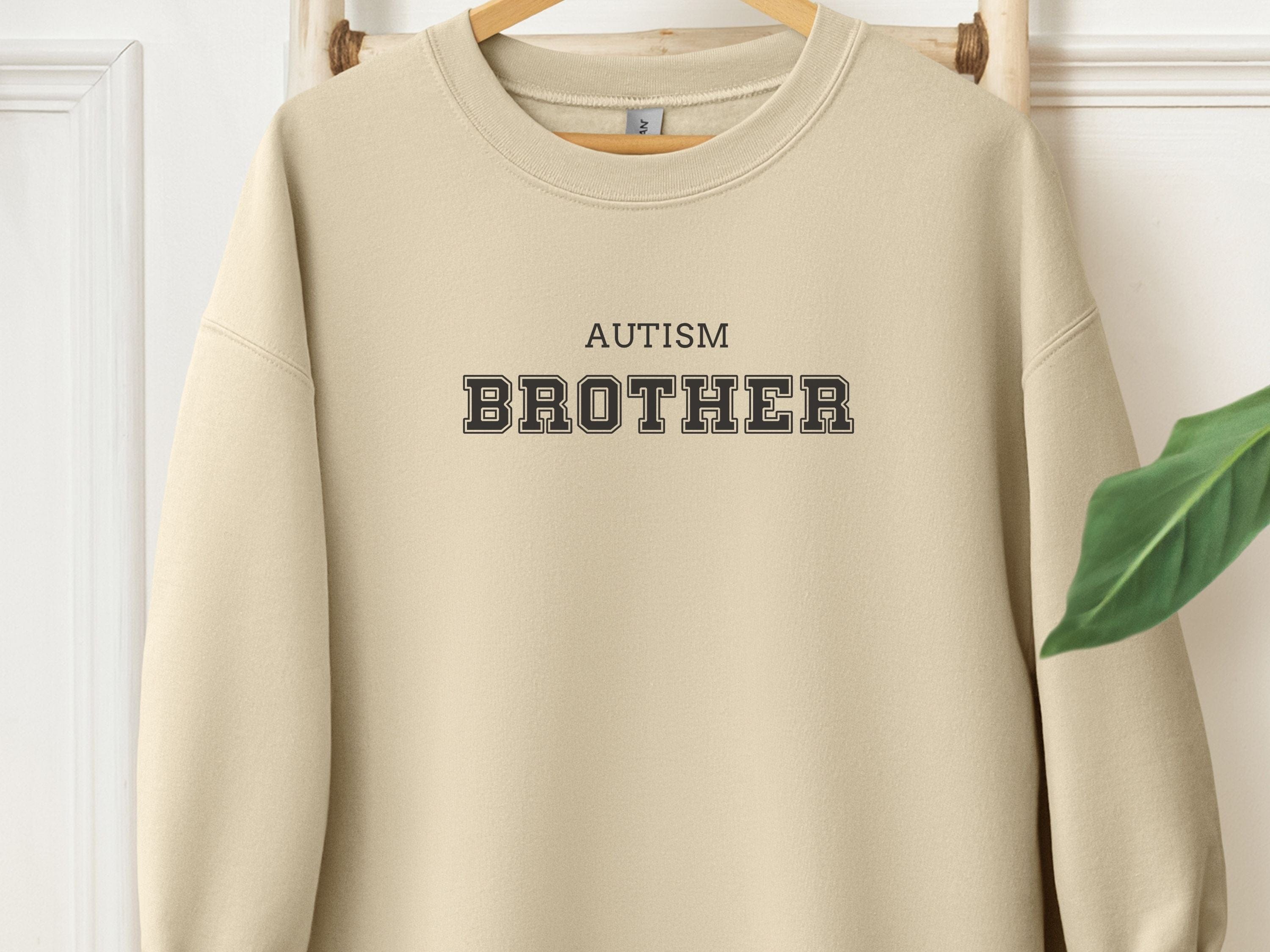 Autism Brother College Sweatshirt-Sand-Neurodiversity, ADHD & Autism Awareness & Acceptance Sweatshirt by Daily Bloom