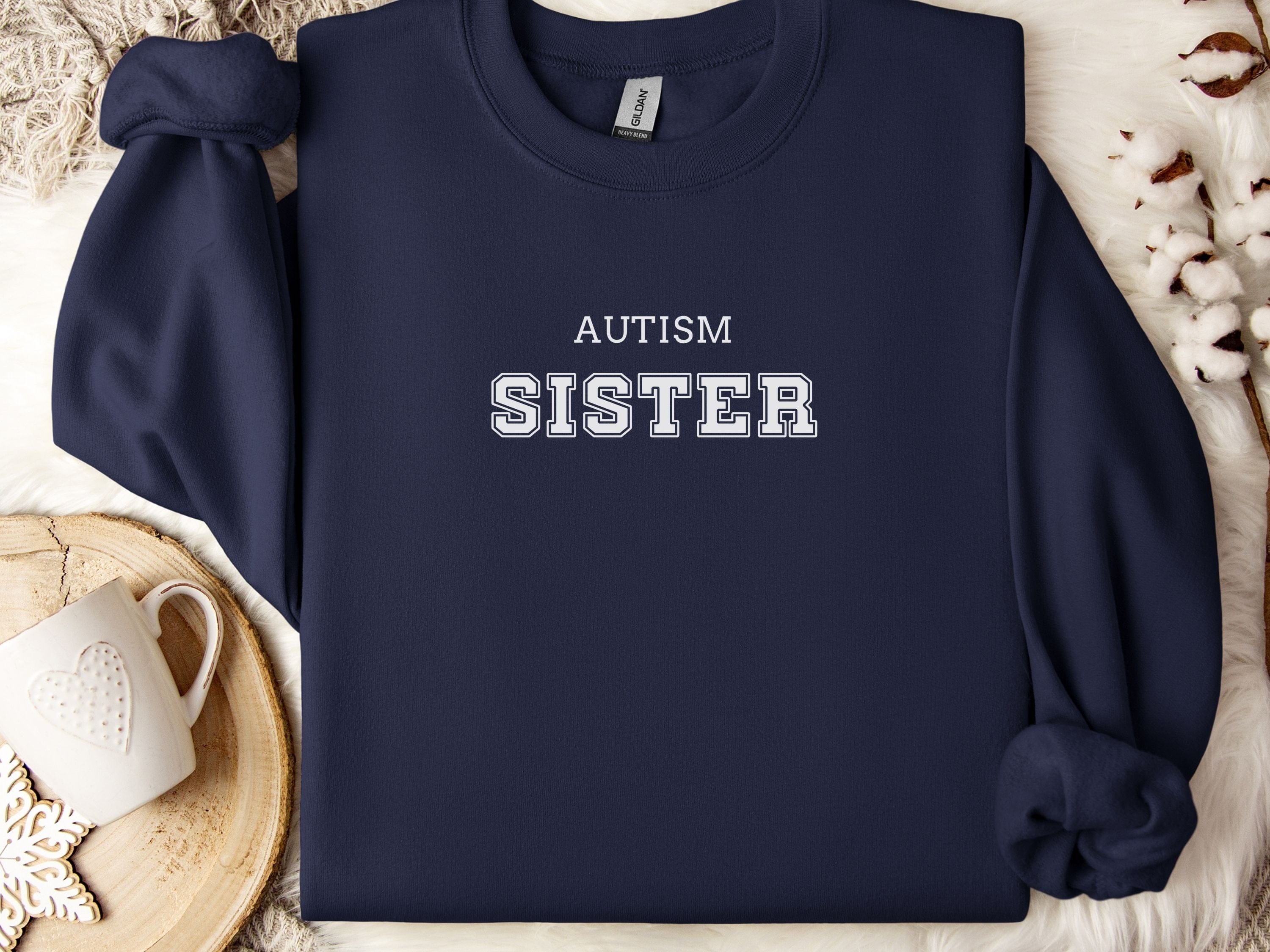 Autism College Sister Sweatshirt-Navy-Neurodiversity, ADHD & Autism Awareness & Acceptance Sweatshirt by Daily Bloom