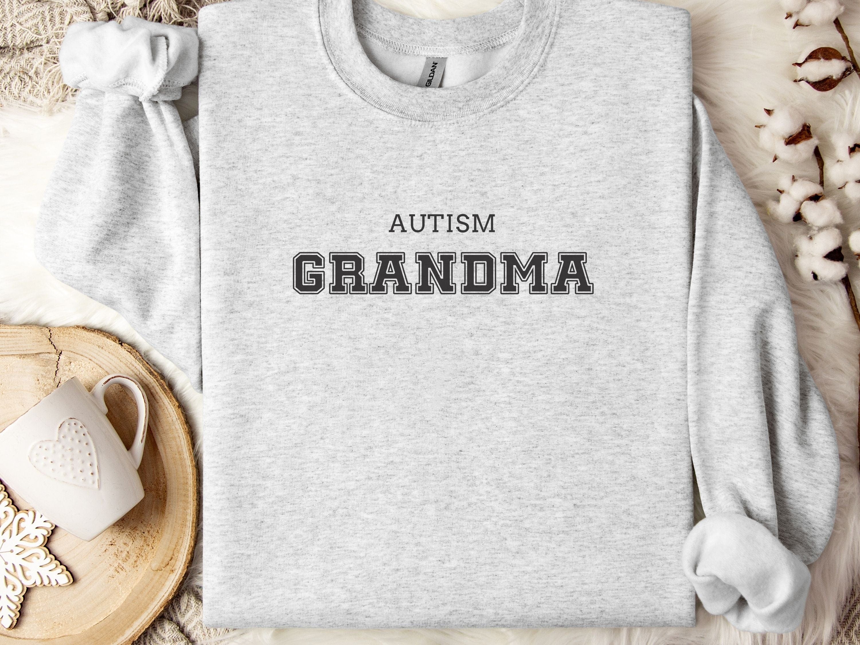 Autism Grandma College Sweatshirt-Ash-Neurodiversity, ADHD & Autism Awareness & Acceptance Sweatshirt by Daily Bloom