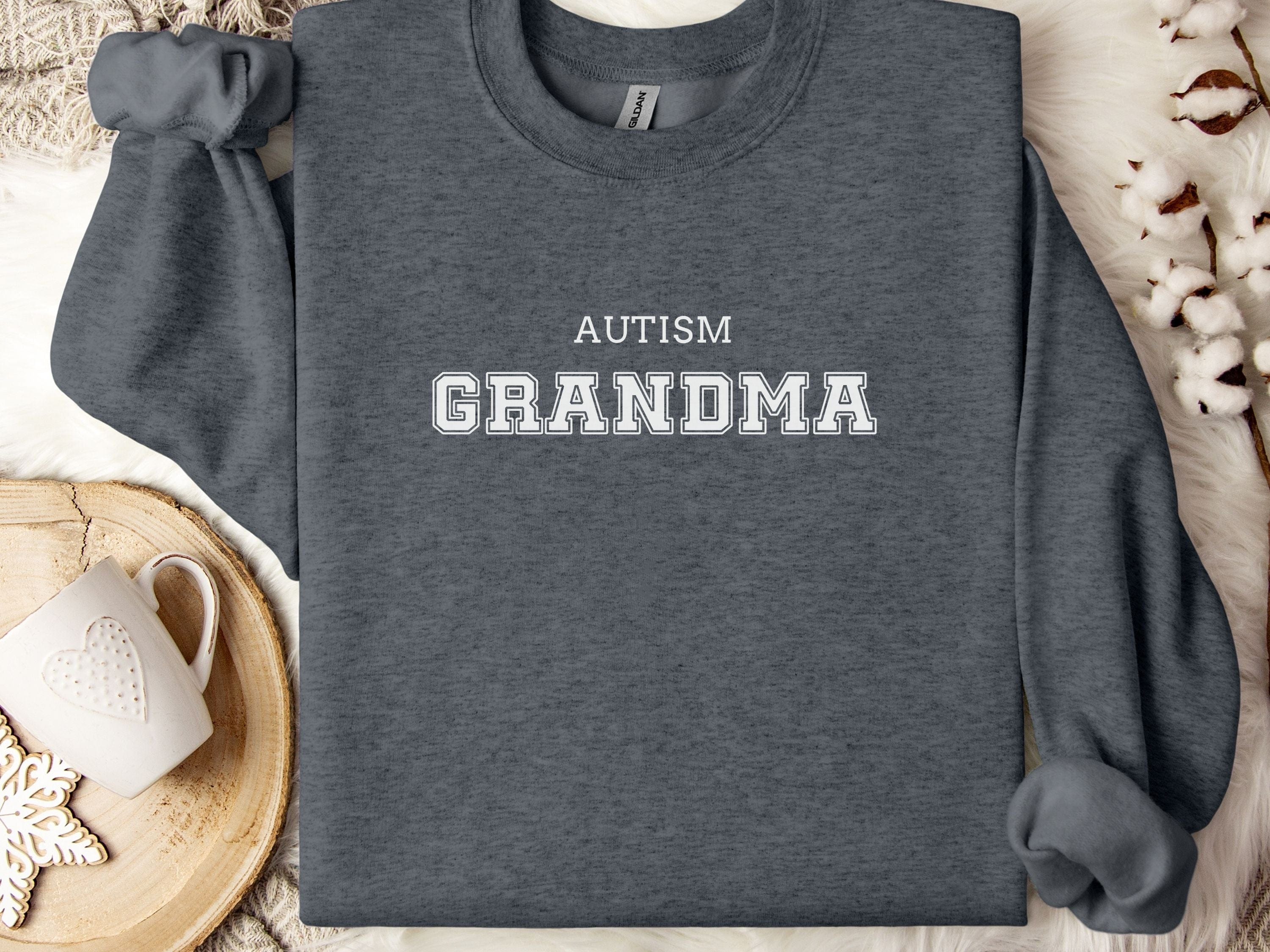 Autism Grandma College Sweatshirt-Dark Heather-Neurodiversity, ADHD & Autism Awareness & Acceptance Sweatshirt by Daily Bloom